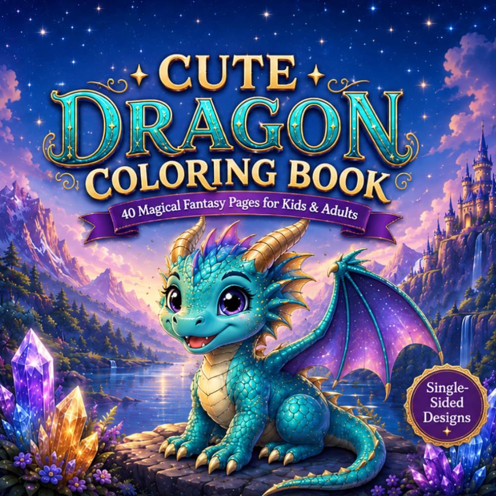 Cute Dragon Coloring Book: 40 Magical Fantasy Pages for Kids & Adults
