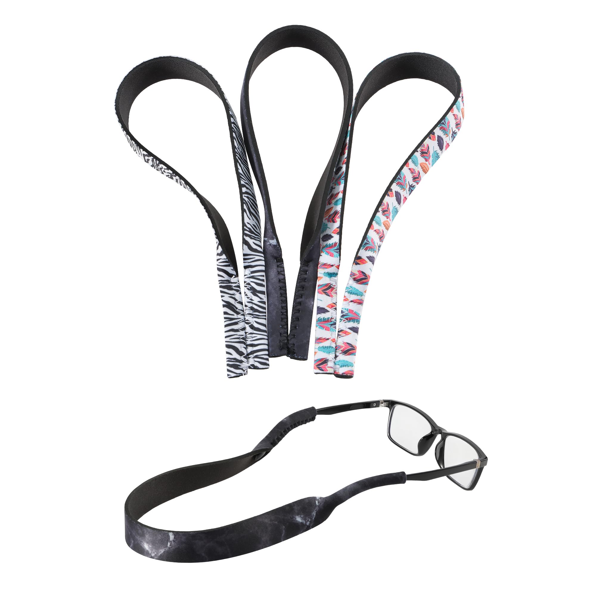 kwmobile Cordon para Gafas de Sol - 3x Cordones de Neopreno de 48 x 2,5 cm para Gafas de Hombre y Mujer - negro/amarillo/verde