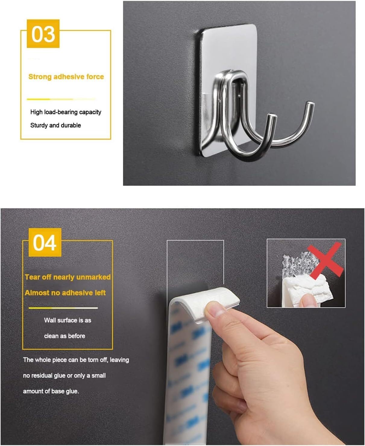 Ganchos para Abrigos, Ganchos para Perchas, Gancho Autoadhesivo de Acero Inoxidable 304 for Colgar Toallas de baño, Color Negro Mate, 3 Unidades(Silver,3pcs)
