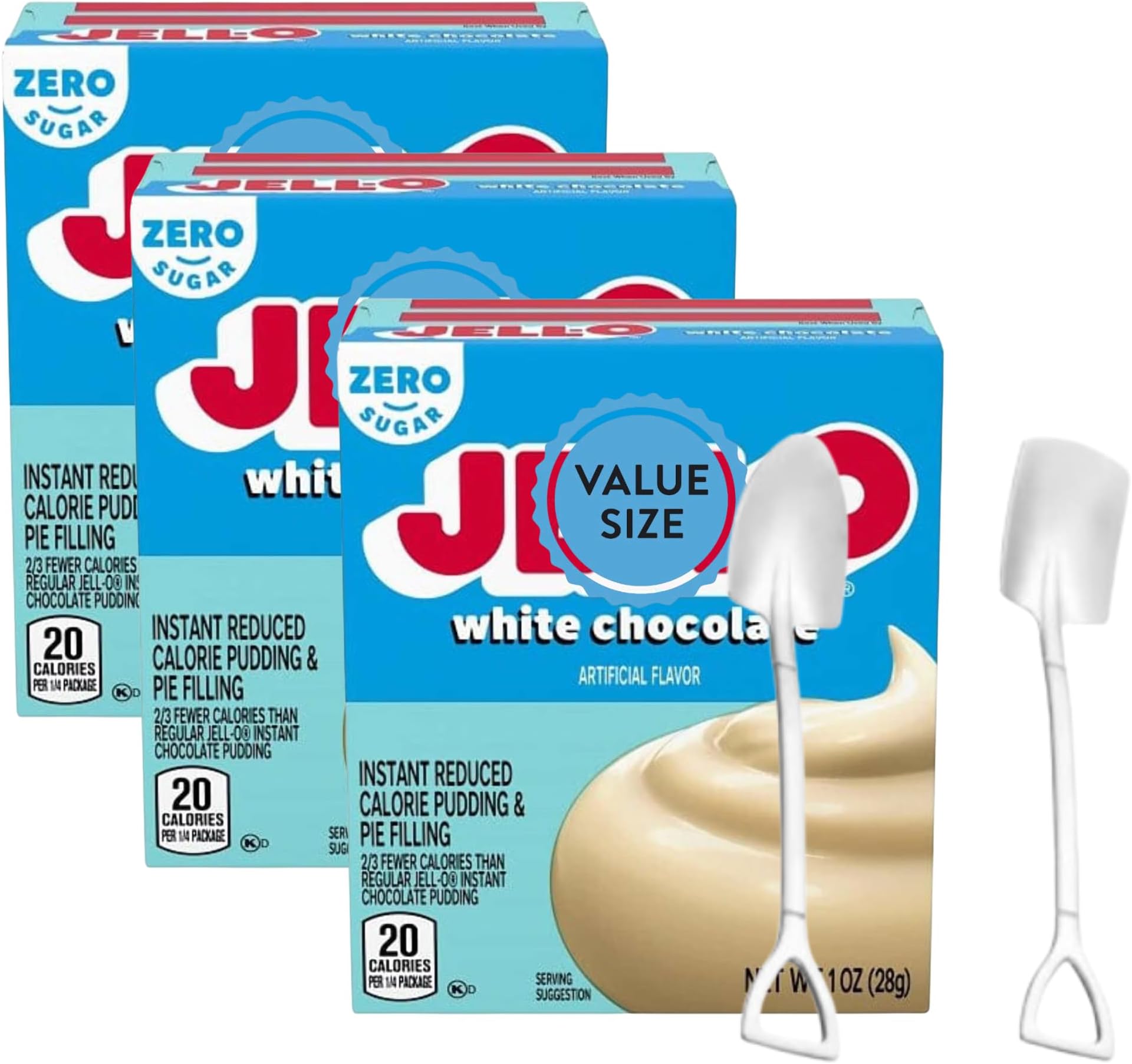 Zero Sugar White Chocolate Instant Pudding & Pie Filling Mix 1 oz Box Sugar Free (Pack of 3) with Candy Freezer Mini Metal Shovel Spoons