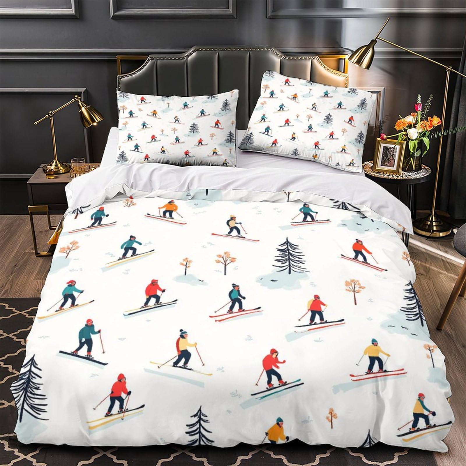 Housse de couette skieurs hypoallergénique et respirante pour enfant