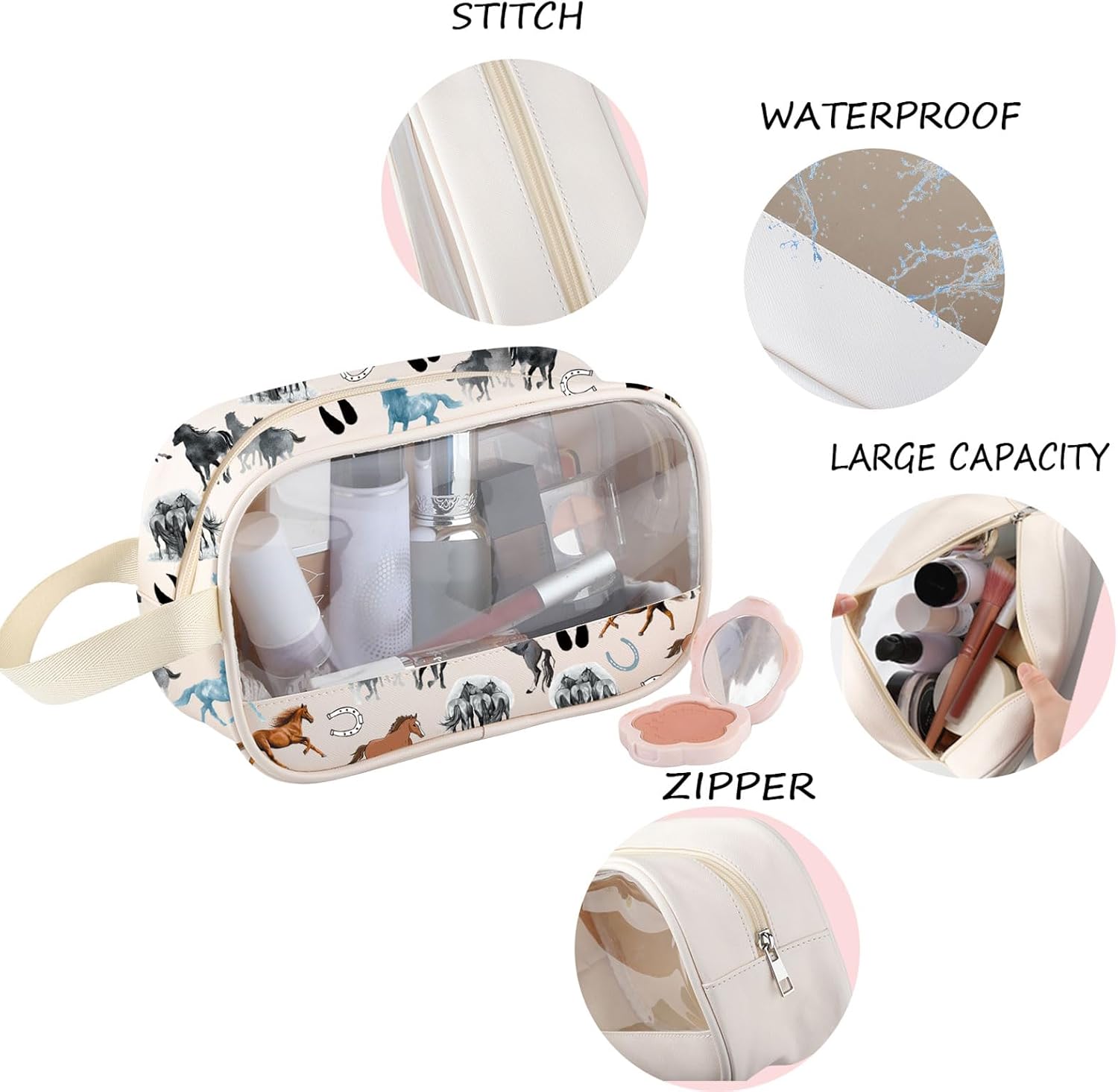 Horse Makeup Bag Horse Gifts For Horse Lovers Equestrian Gifts Cowgirl Cosmetic Bag Horses Zipper Pouch Travel Toiletry Bag - Image 3