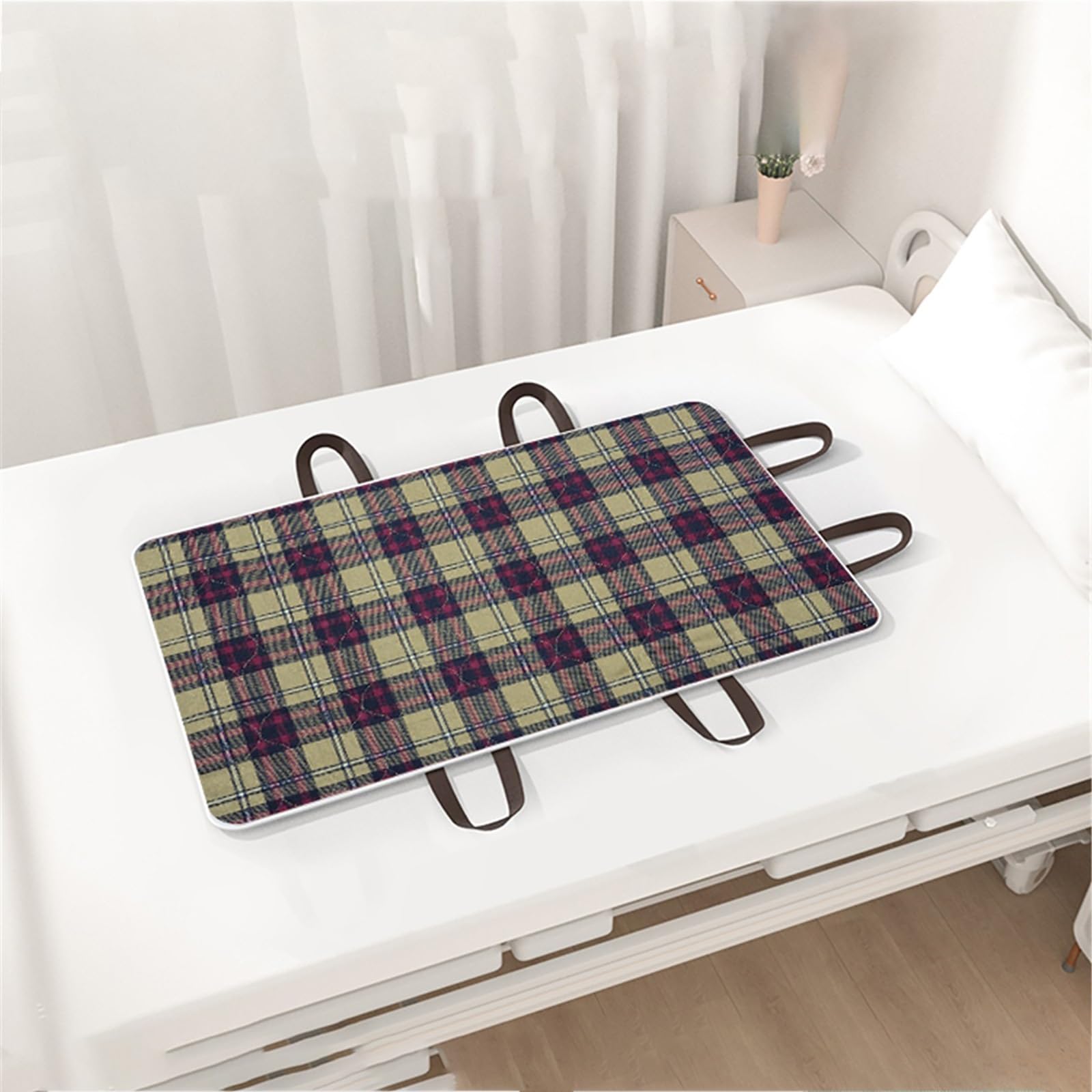 Premium Empapadores Cama Adultos Lavable Impermeable Extra Absorbente para Incontinencia con 6 Asas, Reutilizable Protector De Cama(90 * 150cm,Red-Checked)