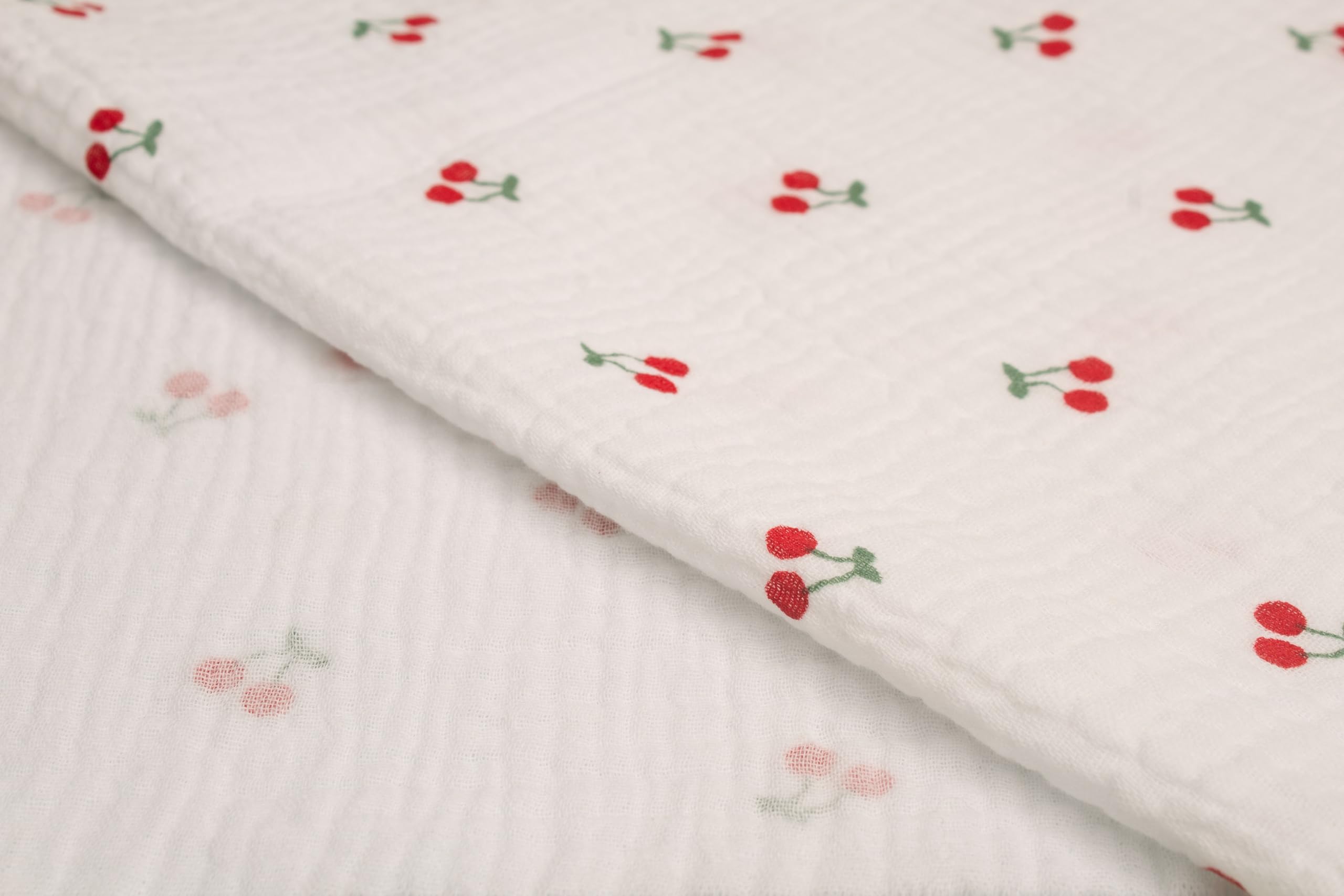 Mussola di cotone stampata Double gauze 50 x 130 cm Ciliegie su bianco