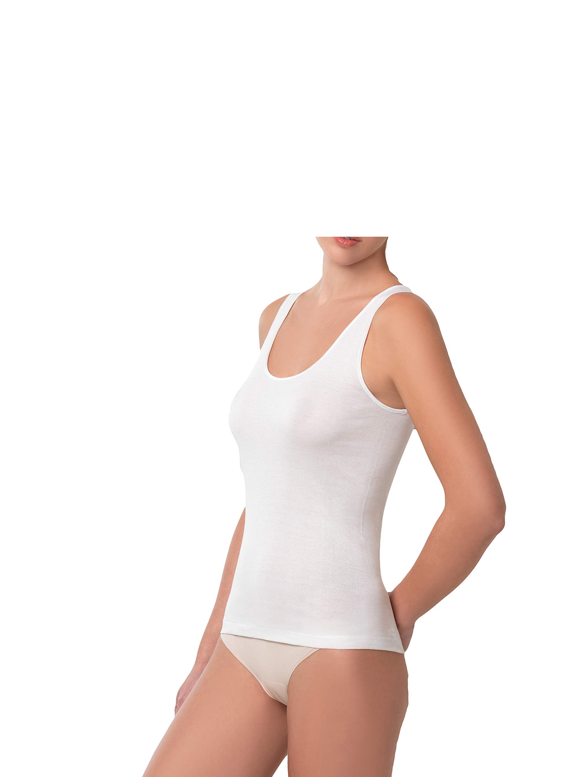 Confezione da 2 Pezzi Canottiera Donna Spalla Larga in Filo di Scozia Capo Realizzato in Costa 1 ad 1 in 100% Cotone Filo di Scozia. Disponibile nei Colori Bianco o Nero