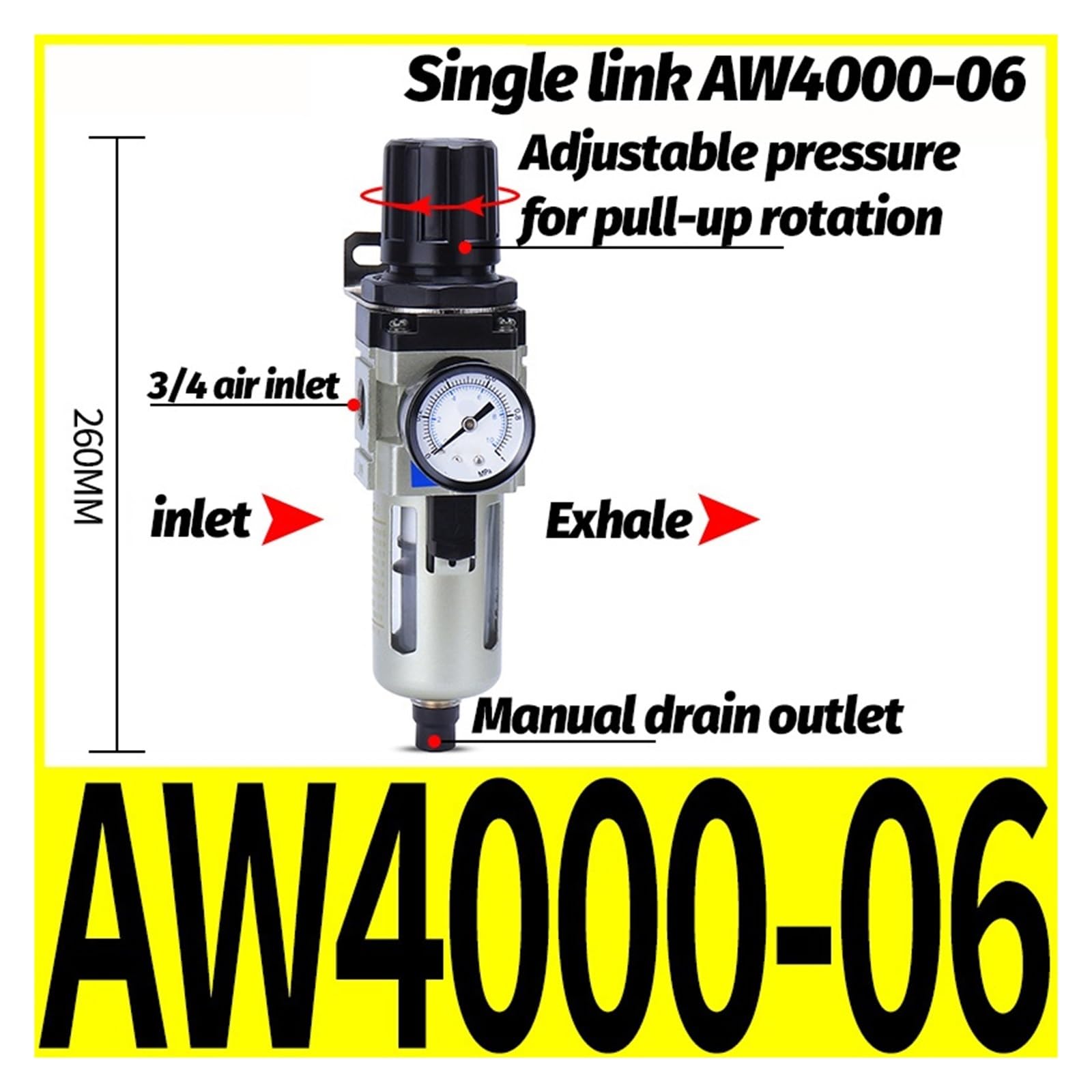 Regulator filtra pneumatycznego Zawór pneumatyczny do uzdatniania powietrza Zawory redukcyjne ciśnienia AW2000 AW3000 AW4000 AW5000 (AW4000-06)