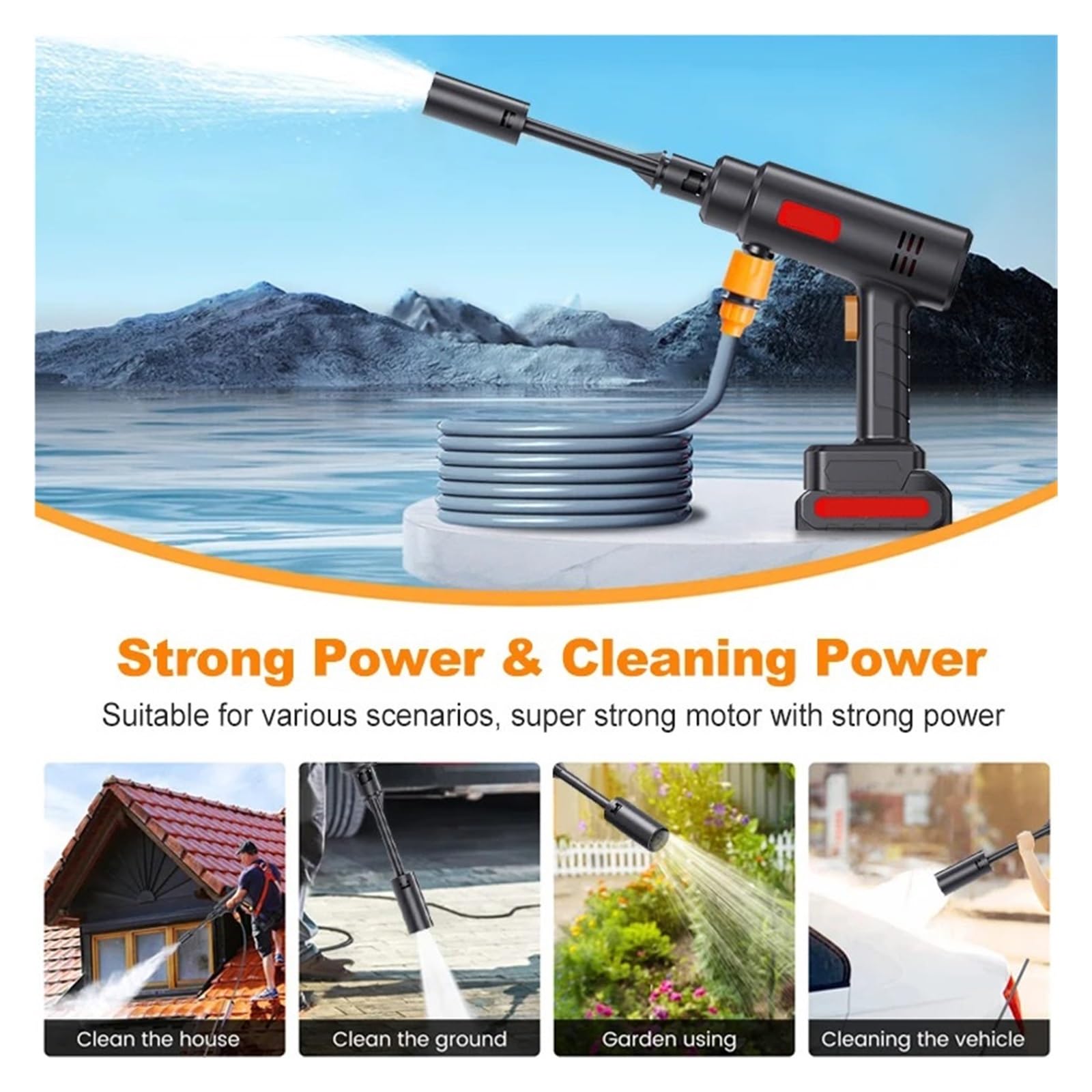Pistola pulverizadora con manguera Boquilla, Batería De Litio Recargable 21V-Lavadora-Alta Presión-Generador-Agua-Espuma-0-45Boquilla-40/80Wh(40Wh)