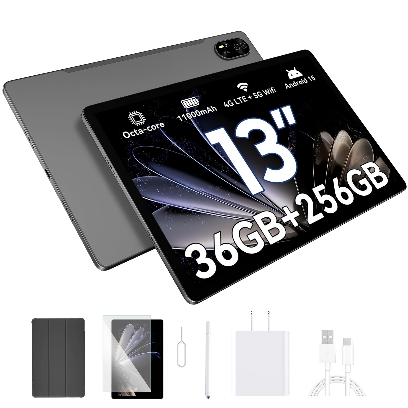 Tablet Android de 13 pulgadas Mega8 2025, 256 GB ROM, tableta para juegos Octa-core Unisoc T620, tableta Android 15, 11000mAh/18W, tabletas grandes de 13 pulgadas, Google GMS, Widevine L1