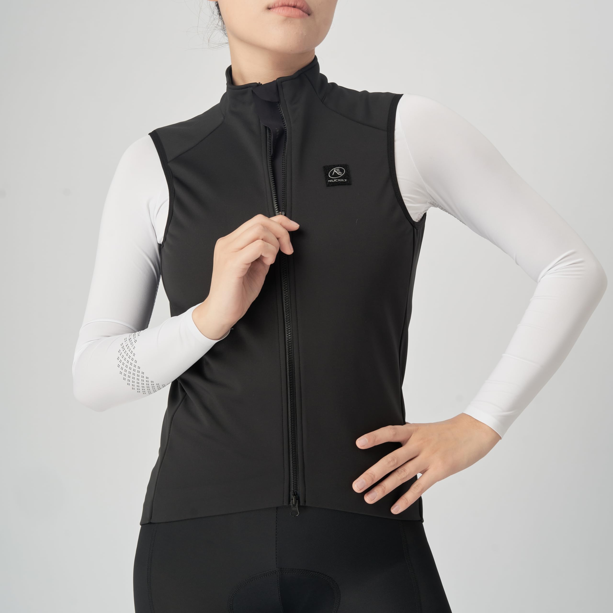 NUCKILY Damen Radtrikot Winter Thermo Fahrradweste Winddichte Thermofleece Ärmellose Radjacke für Rennradfahren Gravelbiking Schwarz
