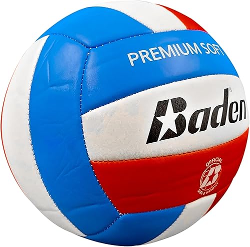 Miniatura 7 de Baden Pelota de voleibol de cuero sintético suave de alta calidad, tamaño y peso oficiales, paquete de 6 unidades con bomba