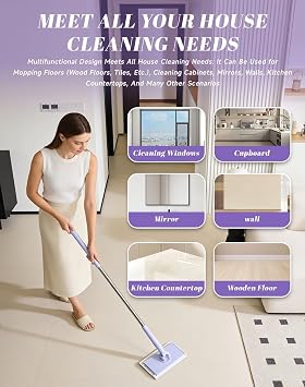 Snap Grip Mini Mop,Cloth Changing Mini Mop + Magic Cleaning Cloth*6,Automatic Gripping or Releasing,360° Rotating Head & Universal Compatibility,Wet/Dry Use for Multi Cleaning (Purple, 27in+Cloth*10)