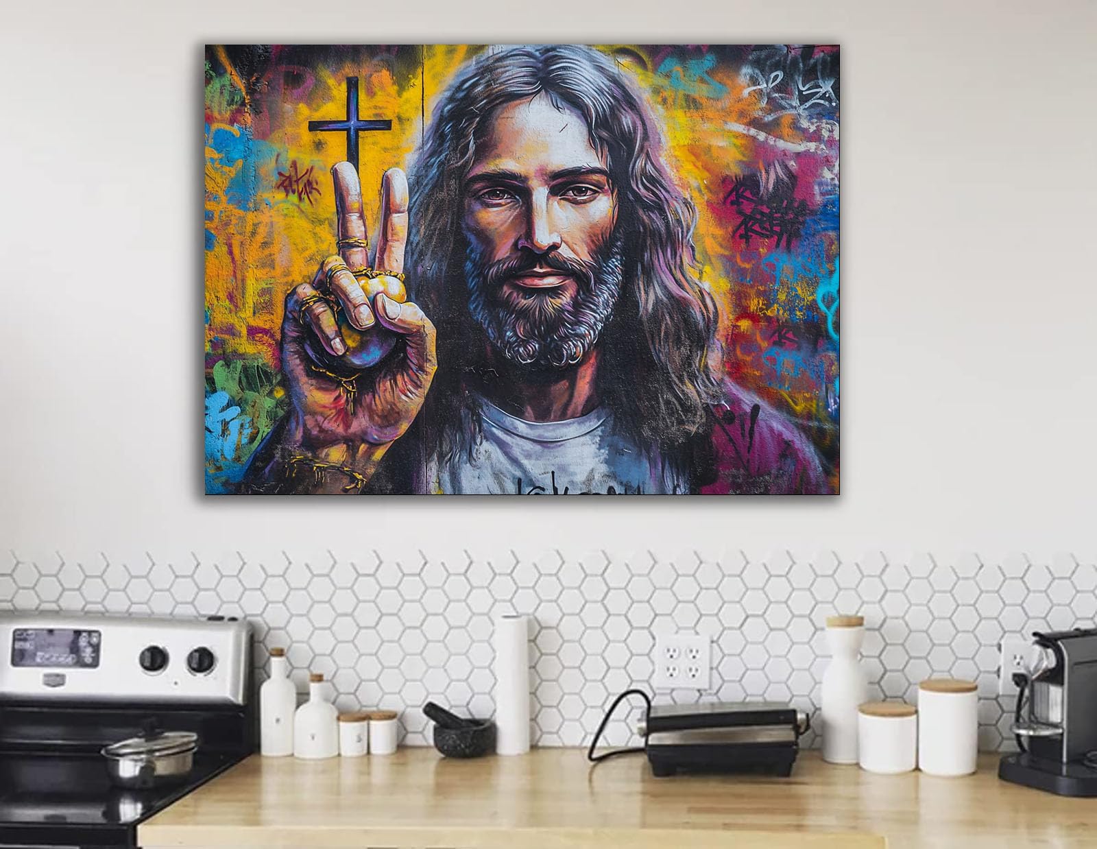 DMZPKZB Dekoracja ścienna Chrystusa Religii, Krucyfiks Malarstwo Chrystusa Religii Dekoracja ścienna - 70 x 100 cm oprawiony (wielokolorowy)