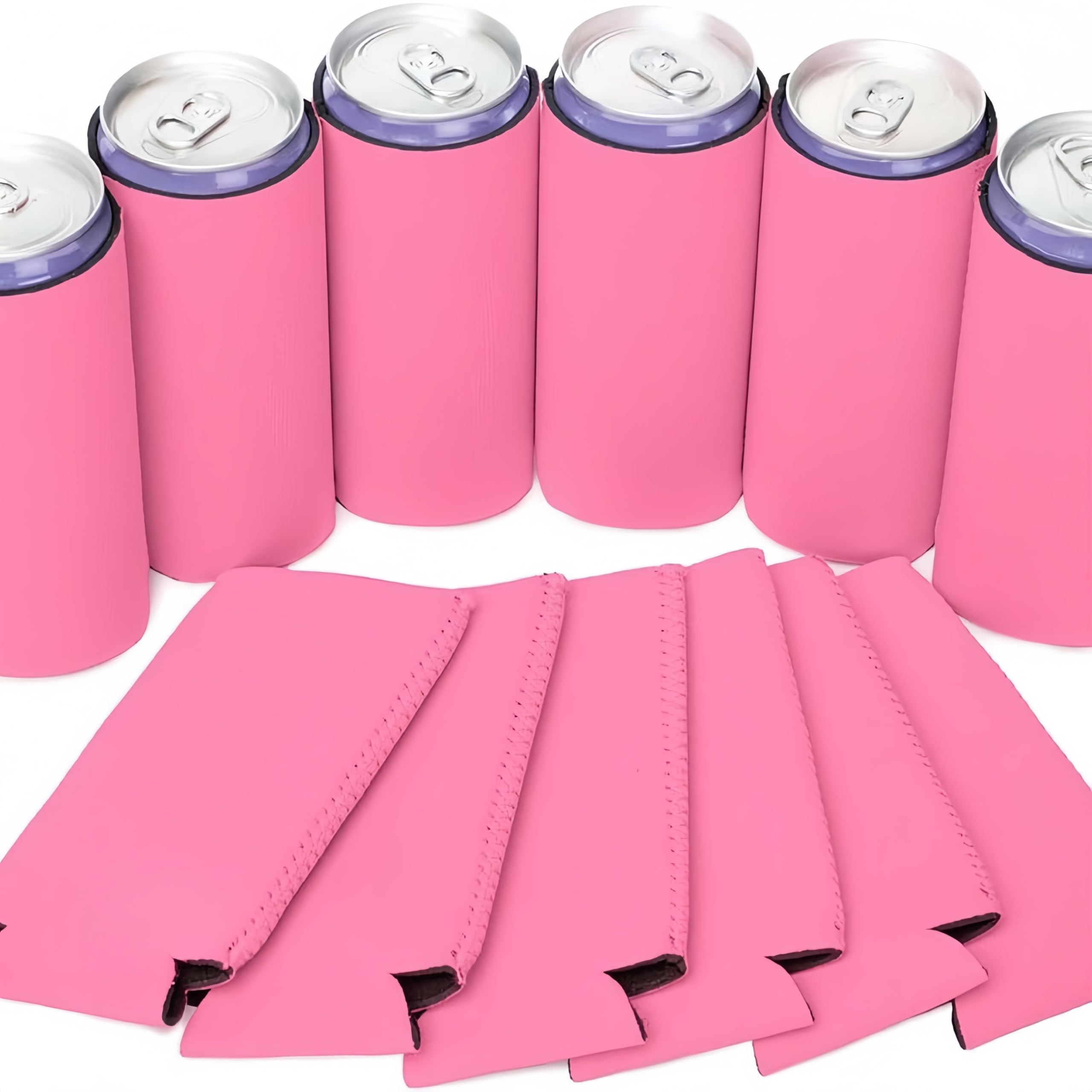 Neoprene Blank Slim Can Cooler Sleeve (12-Pack) – 12 oz Slim Beer Drink Holder with Base, Leak-Proof & Insulated – Fits Tall Slim Cans (Pink)