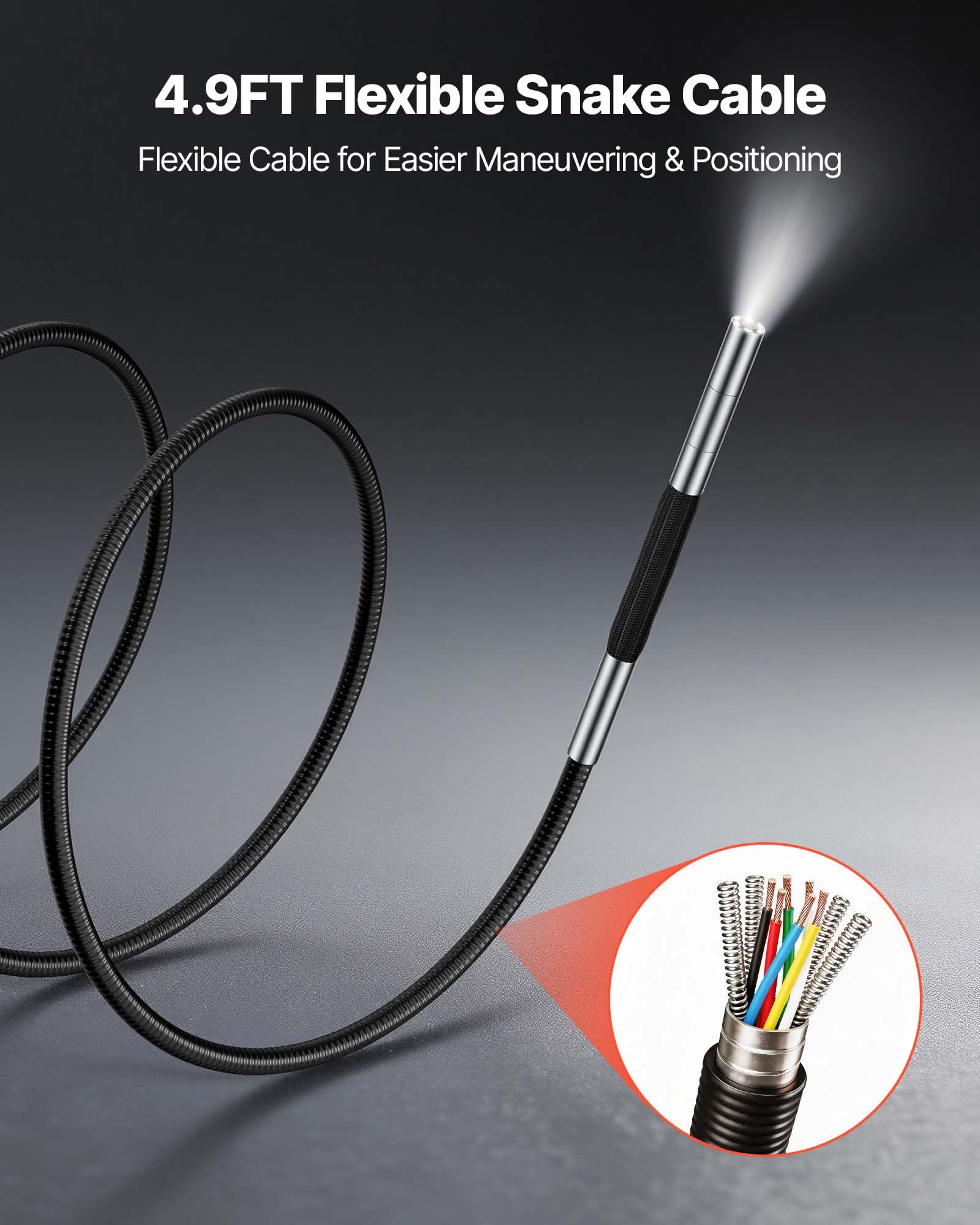 VEVOR Caméra Endoscopique 180° 2 Voies Endoscope avec Sonde 3,9 mm Caméra Inspection pour Canalisation Automobile avec Éclairage, Écran IPS HD 5 pouces, Câble Serpent Flexible 1,5 m, Zoom 8x, 5000 mAh