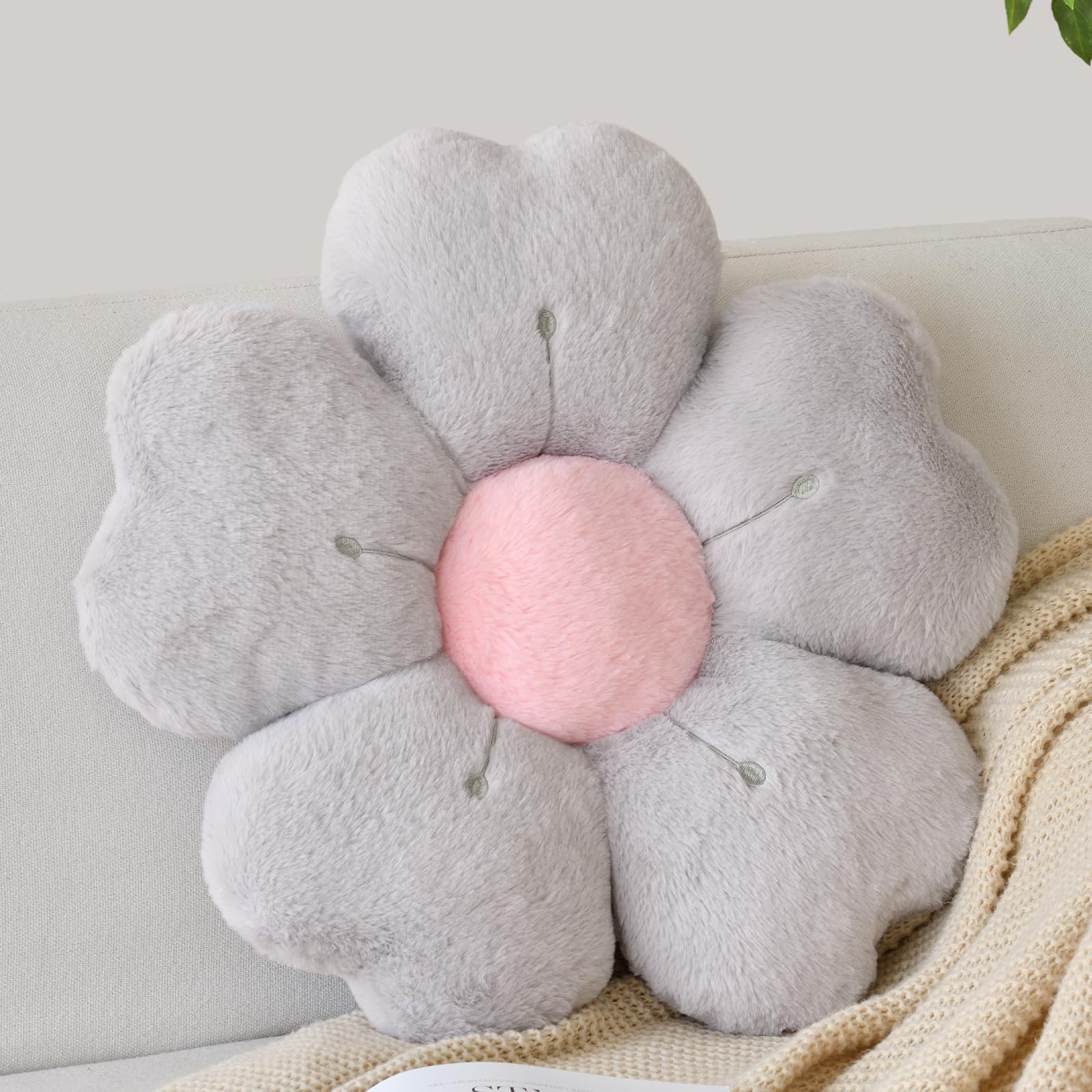 Blumenförmiges Kissen, niedliches dekoratives Wurfkissen mit weichem Kaninchenfell für Couch, Bett, Stuhl, Boden, Weihnachtskissen, Sitzkissen mit Raumdekoration für Schlafzimmer, Wohnzimmer (50 cm,