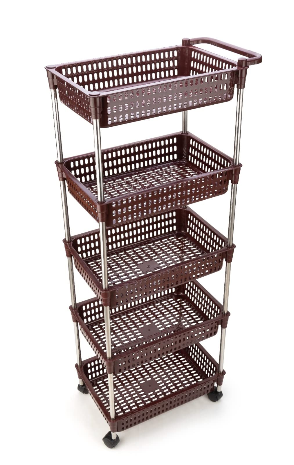 Plastic-Stainless Steel Fruit & Vegetable 5 Stand Kitchen Trolley | Fruit Basket | Vegetable Basket | Onion Potato Rack for Kitchen | Vegetable Stand for Kitchen (5 Layer)-image-5