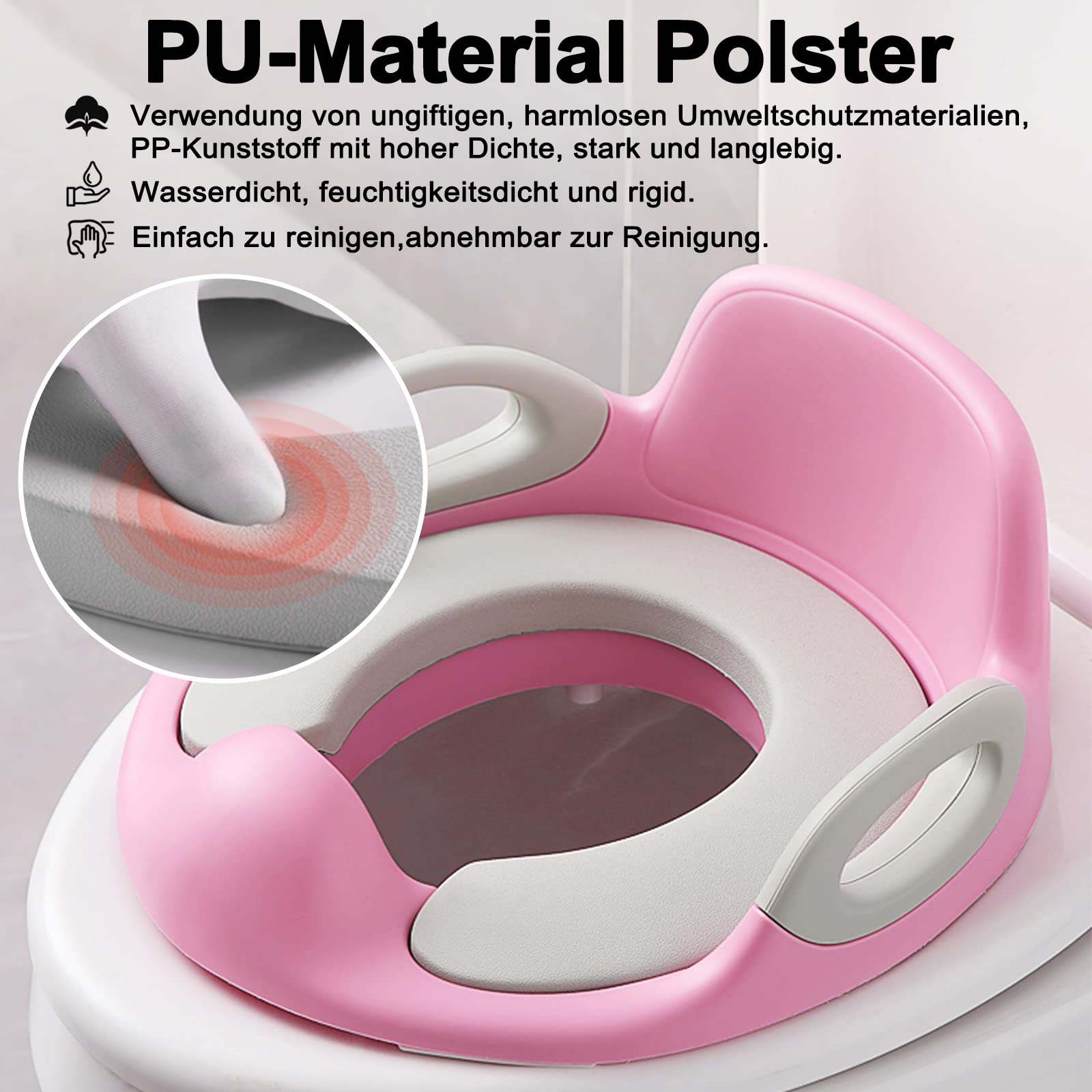 LZQ Sedile WC per bambini da 1 a 8 anni, con imbottitura antiscivolo, maniglia, schienale e paraspruzzi (rosa)