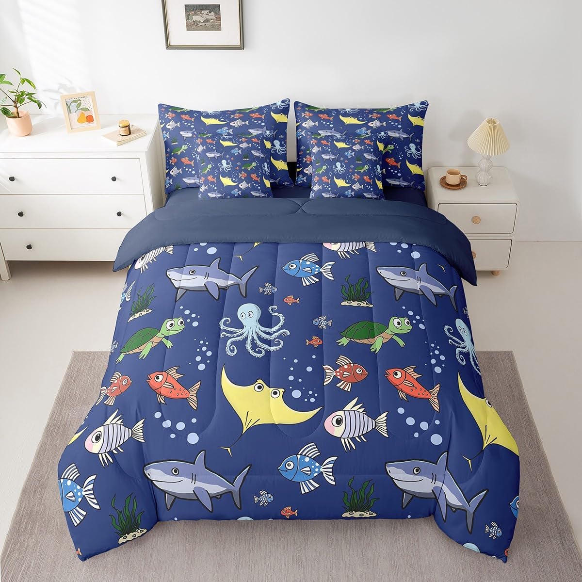 Erosebridal Dragon Queen Size Bed in A Bag, Ancient Animal Comforter Set with Sheets for Adult Men Room, Black Gold Wildlife 7 Pieces Bedding Set, Breathable Room Decor