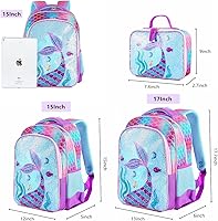 Vista 4 de THE Crafts Mochila escolar reversible de lentejuelas para niños pequeños con bolsa de almuerzo para preescolar jardín de infantes, Sirena con bolsa