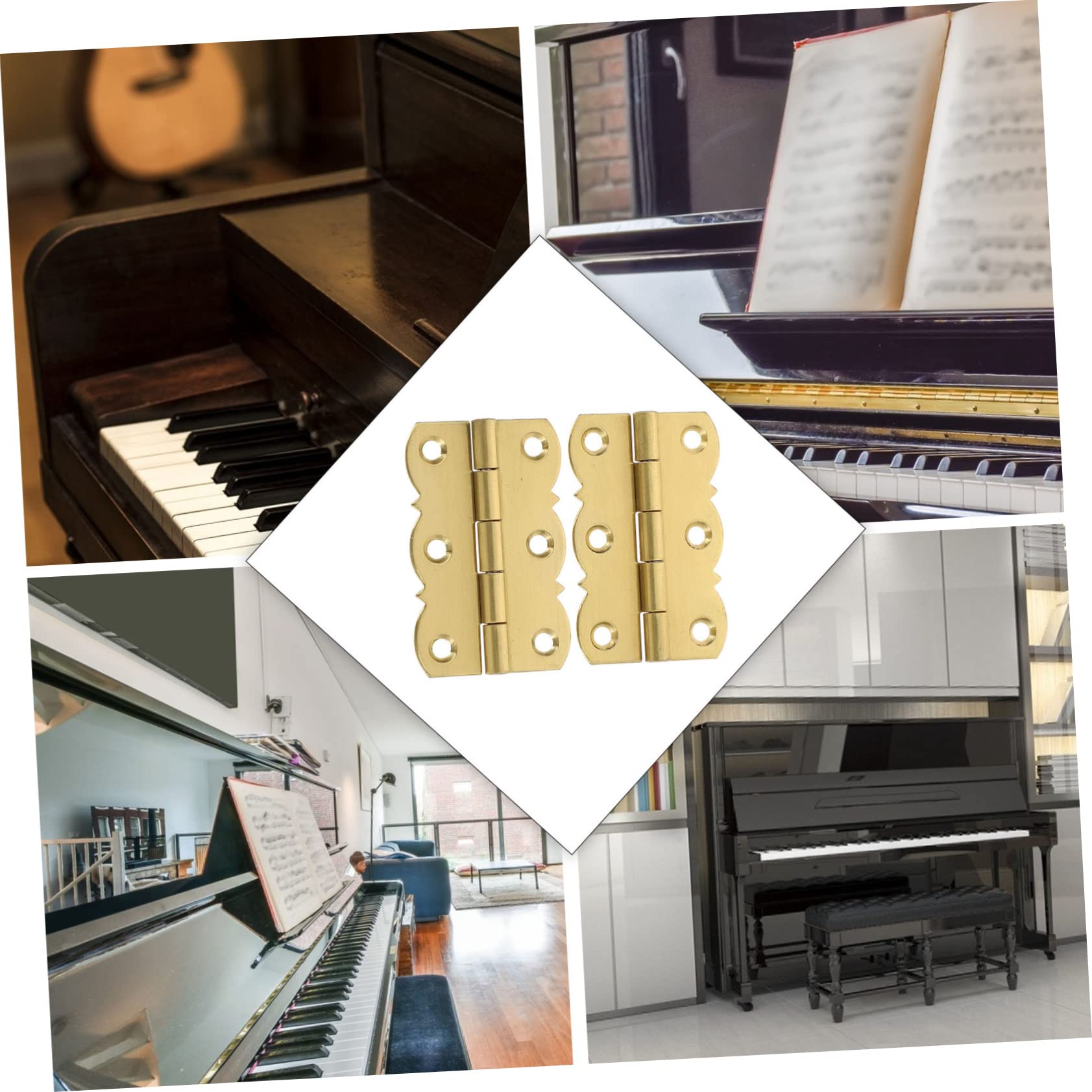 Uonlytech 10piezas Bisagras De Latón Para Piano Accesorios Musicales Resistencia La Corrosión y Desgaste Para Atriles De Piano y Estanterías Dorado