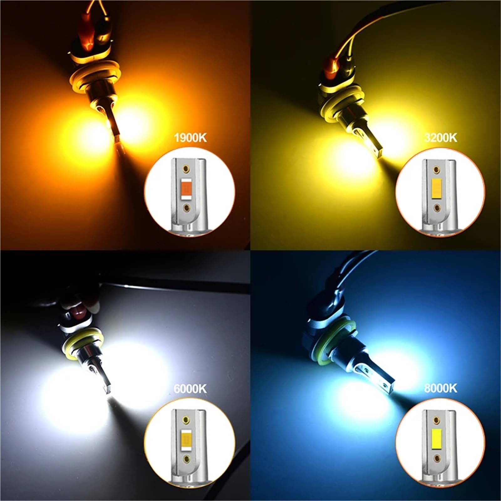 LED Oświetlenie pomocnicze Do Reflektor Samochodowy Żarówki Przeciwmgielne | B1 H11 H8 H9 H16 9005 9006 Bursztynowy/złoty Żółty/biały/niebieski Oświetlenie & Play(2PCS 9006 HB4 1900K)