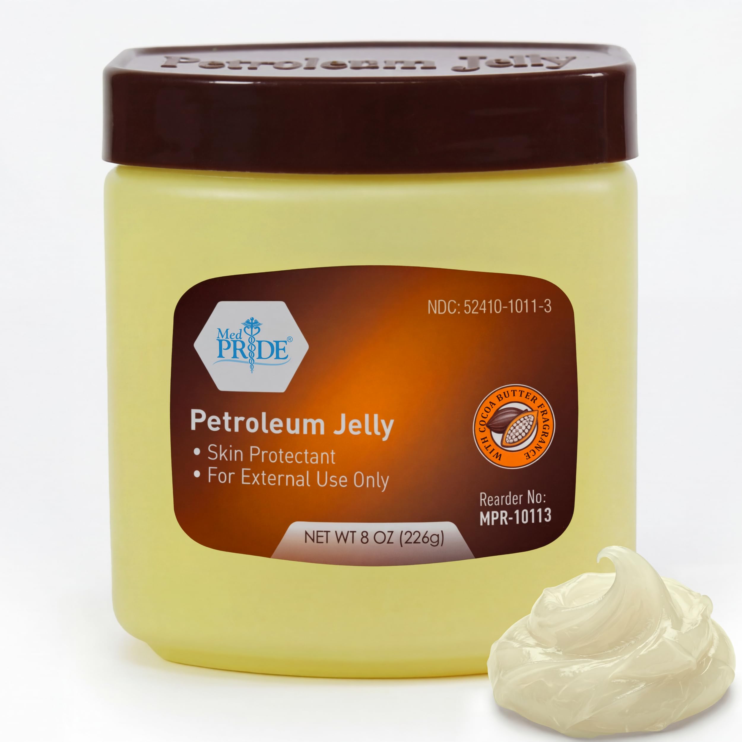 MED PRIDE Cocoa Butter Petroleum Jelly, 8 oz – Moisturizing Skin Protectant for Dry Skin, Cracked Hands, Rough Heels, Chapped Lips, Minor Cuts, Scrapes & Burns – Cocoa-Scented, Hypoallergenic Ointment