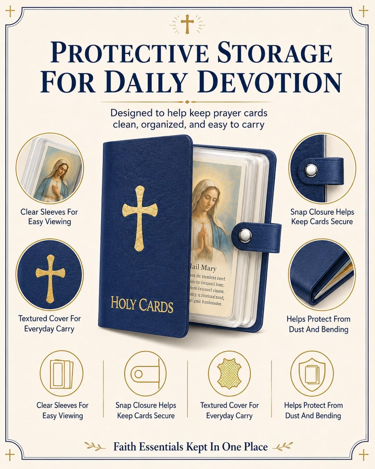 Catholic Holy Card Holder Book– Pocket Prayer Card Wallet Organizer with Snap Closure, Genuine Leather Bible Carrying Case Bag for Men Women, Christian Gift Holds up to 40 Religious Cards(5pcs-B)