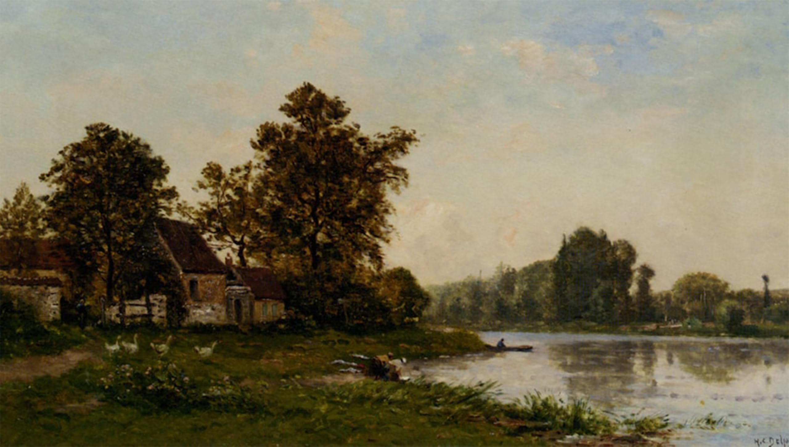 SERENDIPITP Vintage Picture Print on Canvas Wall Art Poster Washerwoman by the River Hippolyte Camille Delpy Artwork Print Poster for Wall Decor 60x90cm