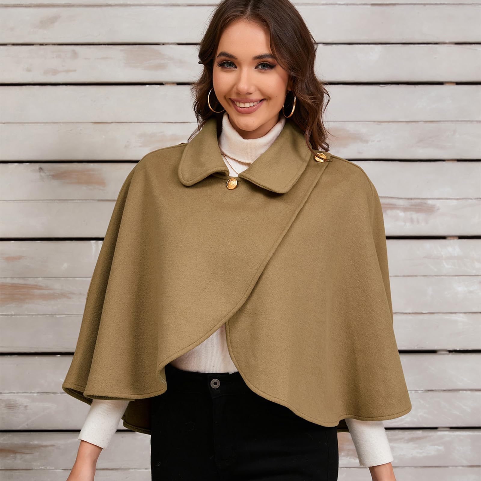 Amazon.com: FeiYeup Lapel Collar Shawl Capes Faux Wool Short Cloak
