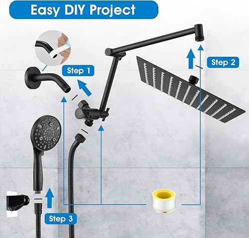 Miniatura 6 de PDPBath Cabezal de ducha tipo lluvia de 10 pulgadas con rociador de mano, cabezal de ducha de lluvia doble con combo de varilla de 10 ajustes de