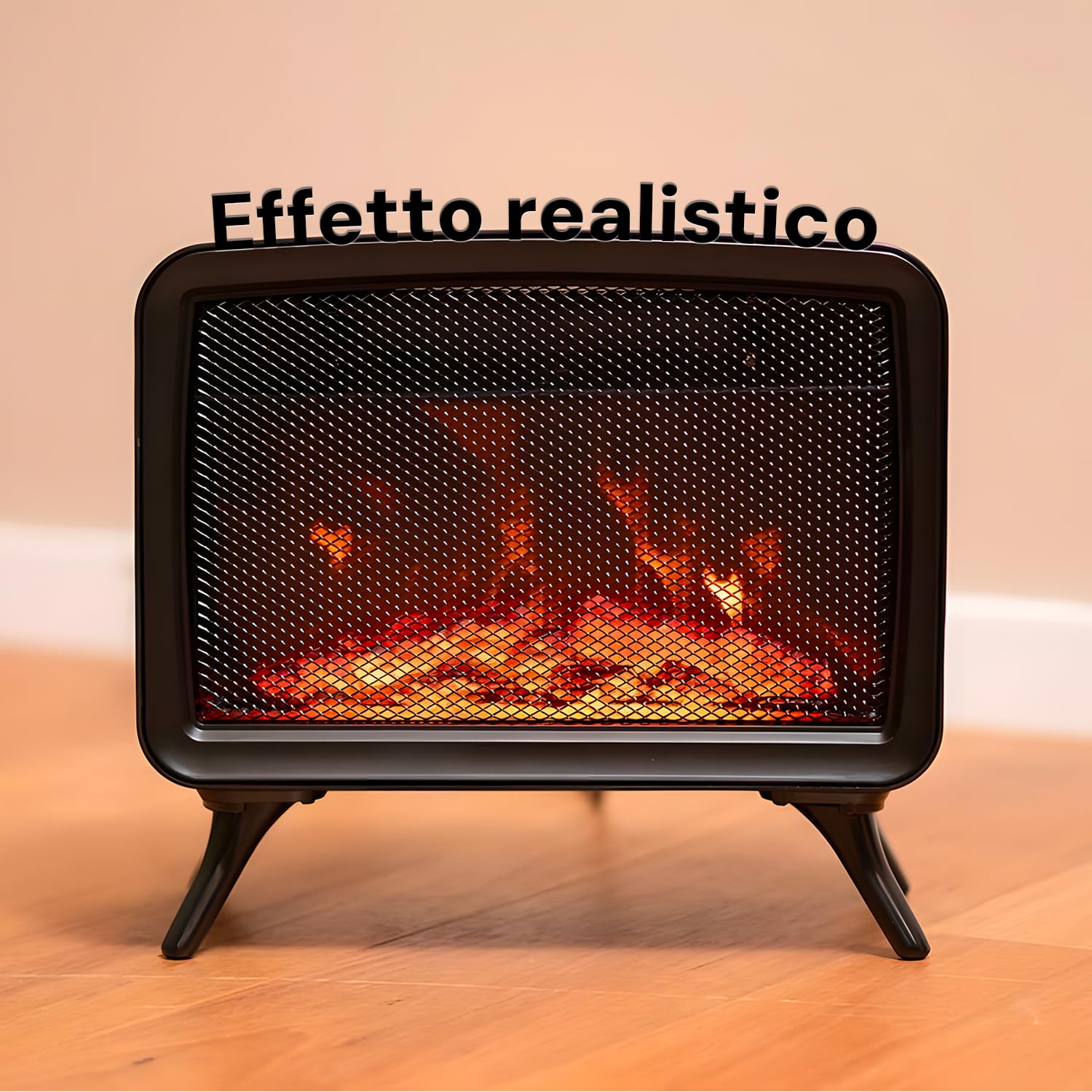 Wintem Caminetto Elettrico con Effetto Fiamma Realistico 34x18x30cm -Potenza e Termostato Regolabile 800/1600W Ideale per Creare un'Atmosfera Accogliente con Protezione dal Surriscaldamento