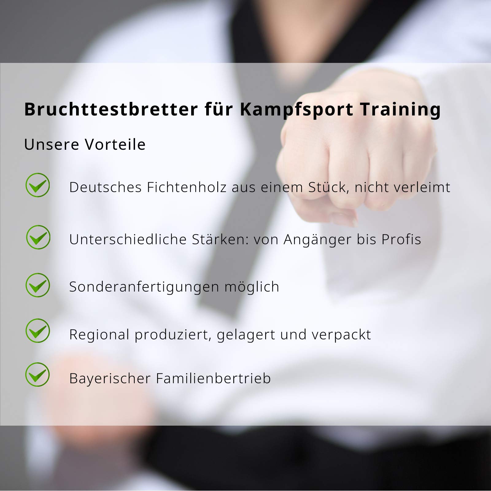 10er Set Bruchtestbretter für Kampfsport und Kyok Pa aus Fichtenholz, mit den Maßen 20 x 30 x 2,5cm. Gehobelt, geschliffen und auf Risse überprüft.