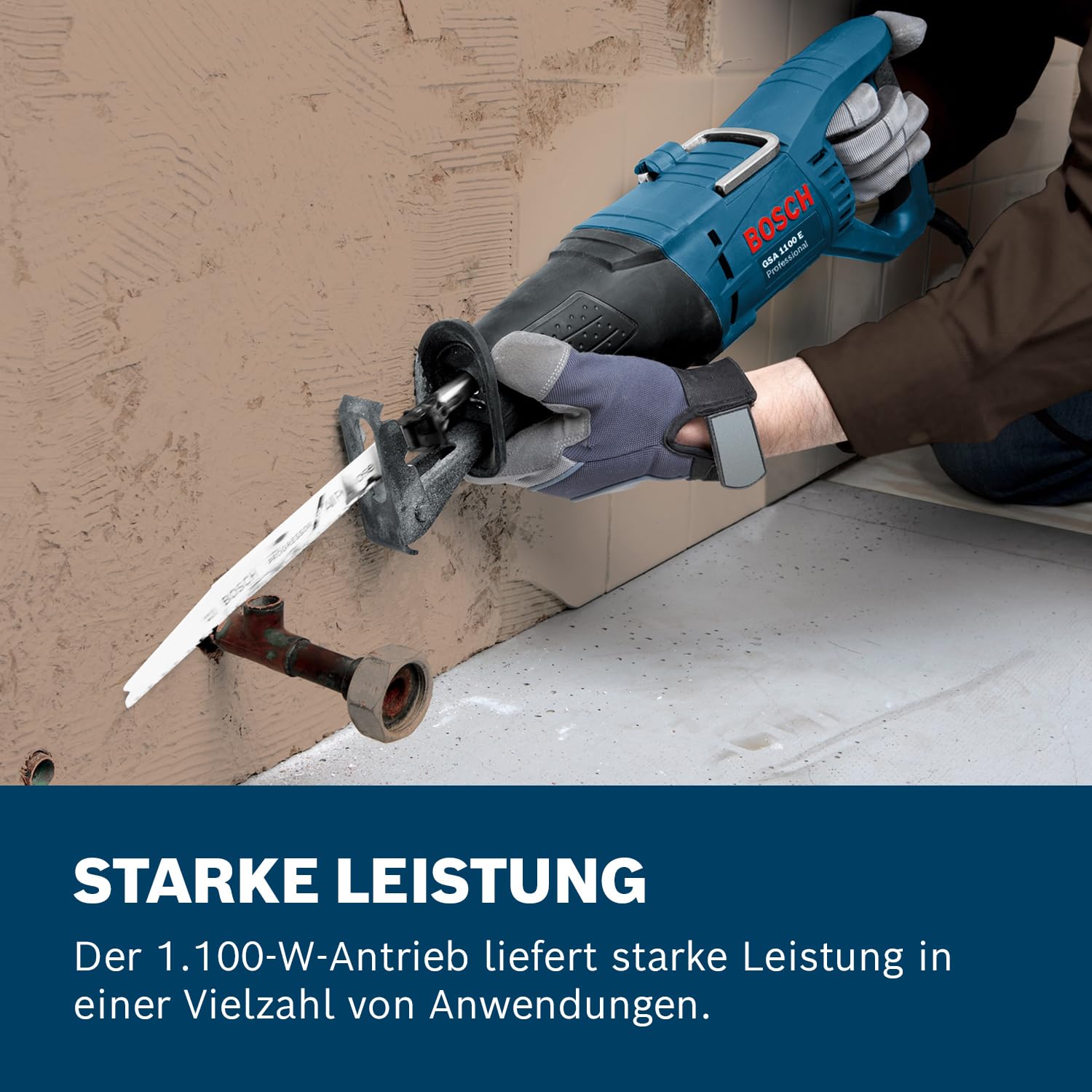 Bosch Professional Säbelsäge GSA 1100 E (1.100 Watt, inkl. 1 x Säbelsägeblatt S 2345 X für Holz, 1x Säbelsägeblatt S 123 XF für Metall, im Koffer), 060164C800