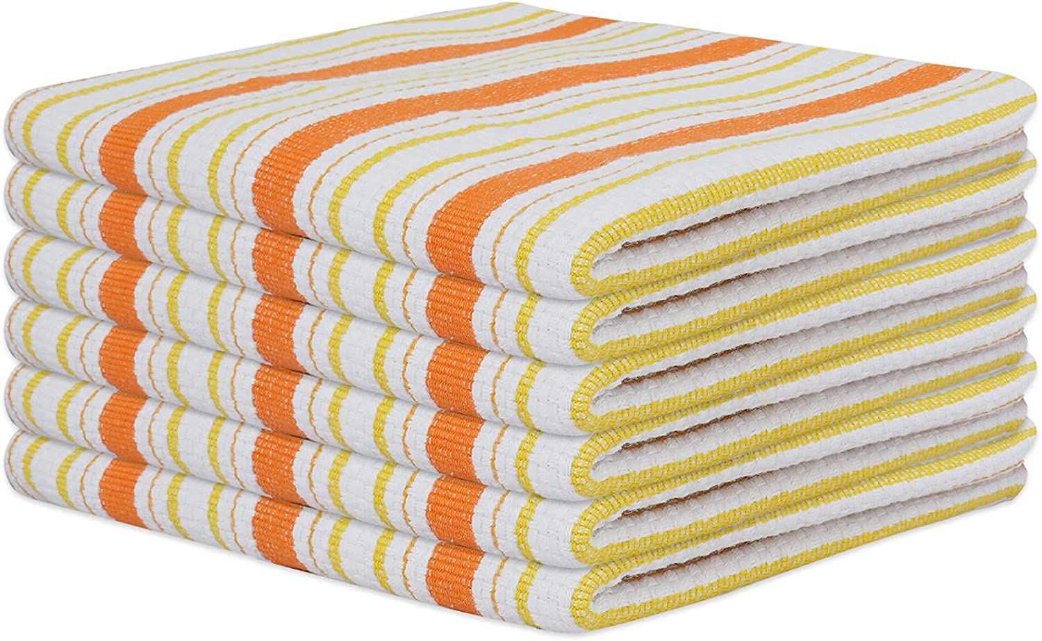 SweetNeedle Kitchen Towels, Coral - Pack of 6-100% Cotton, Basket Weave, Stripe Patterned with Hanging Loop, Highly Absorbent, Professional Grade, Heavy Duty, Machine Washable - 45x70 CM