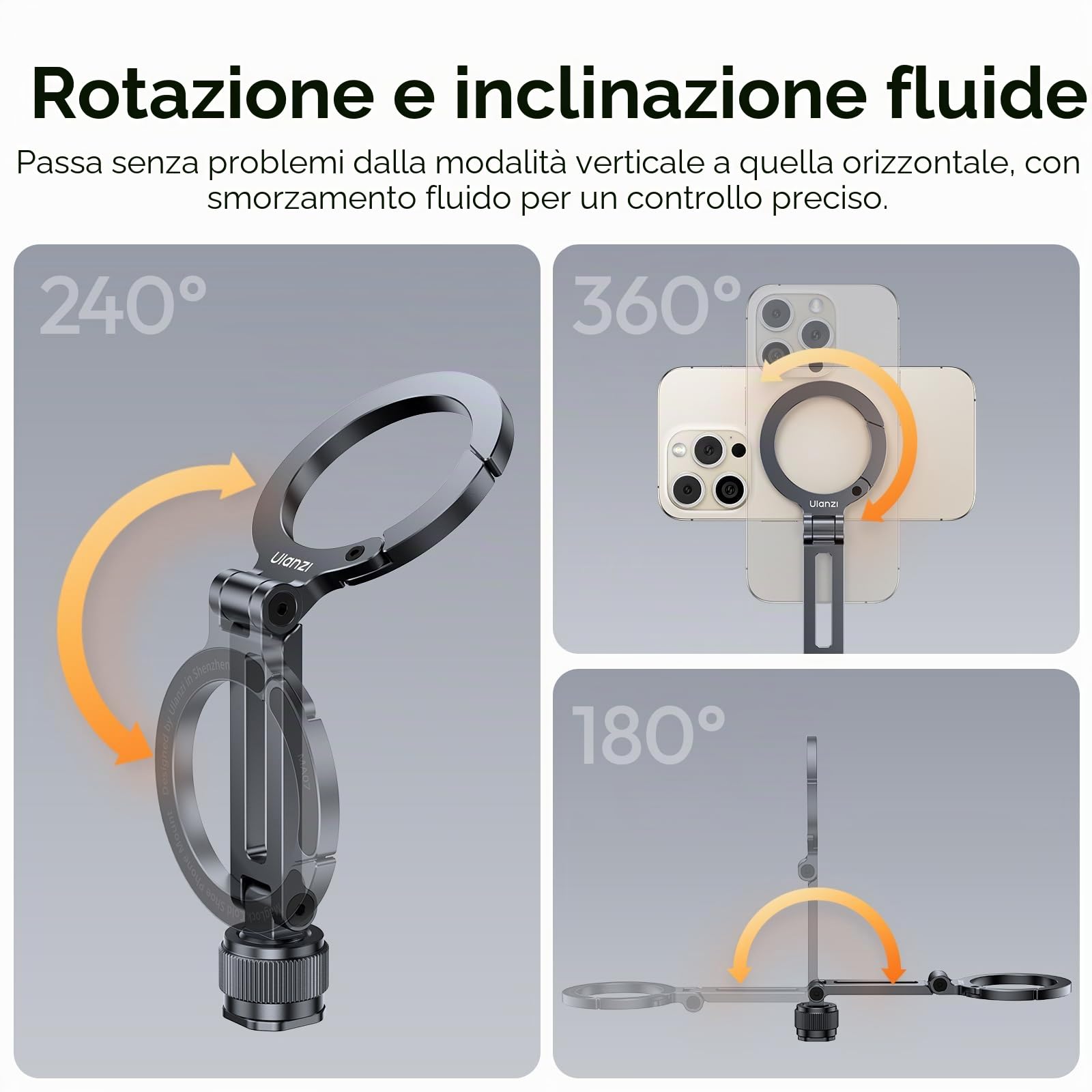 ULANZI MA07 Supporto magnetico per treppiede per telefono, supporto per telefono in alluminio con vite da 1/4", adattatore in metallo con scarpa fredda per fotocamera digitale, compatibile con iPhone