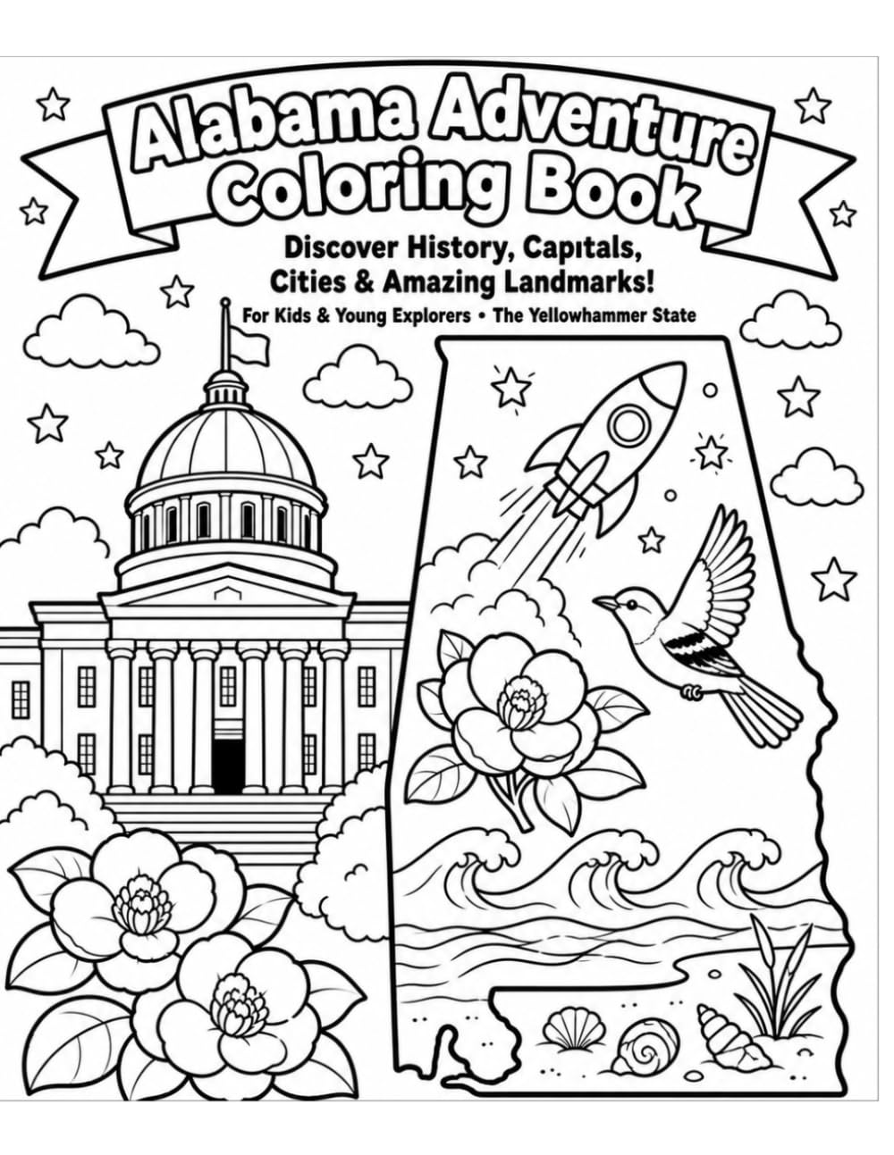 Alabama Adventure Coloring Book: Discover History, Capitals, Cities & Amazing Landmarks!: For Kids & Young Explorers – The Yellowhammer State (U.S. States Adventure Coloring Books)