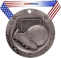 Vista 1 de Decade Awards Medalla de fútbol de clase mundial – Medallón de fútbol de 3 pulgadas de ancho con estrellas y rayas con cinta de cuello en V
