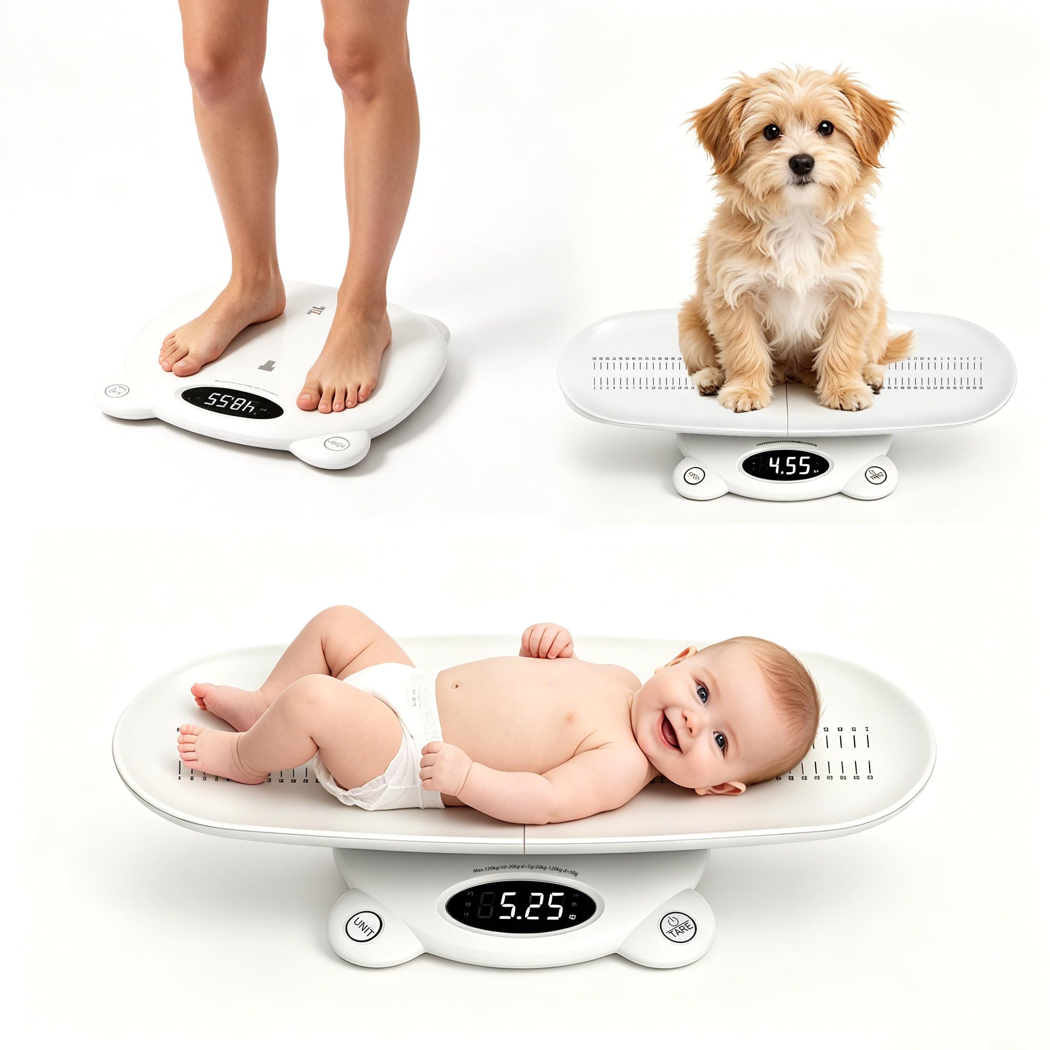Báscula digital para bebés, báscula de peso para recién nacidos, báscula precisa para mascotas con bandeja extraíble y función de tara de hasta 255 libras para cachorros, niños y adultos