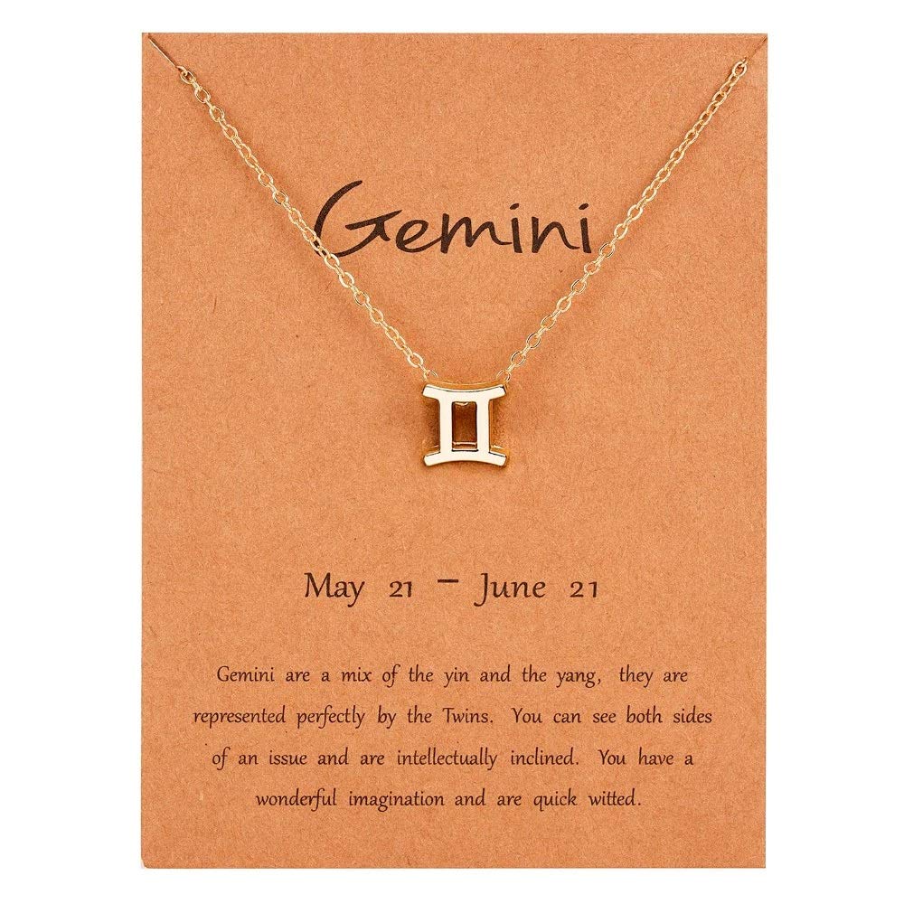 Gold Star Sign Pendant Chain Necklace - Gemini (21st May - 21st June) - Zodiac Constellation Horoscope Celestial Astrology Jewellery - Women Men Gift