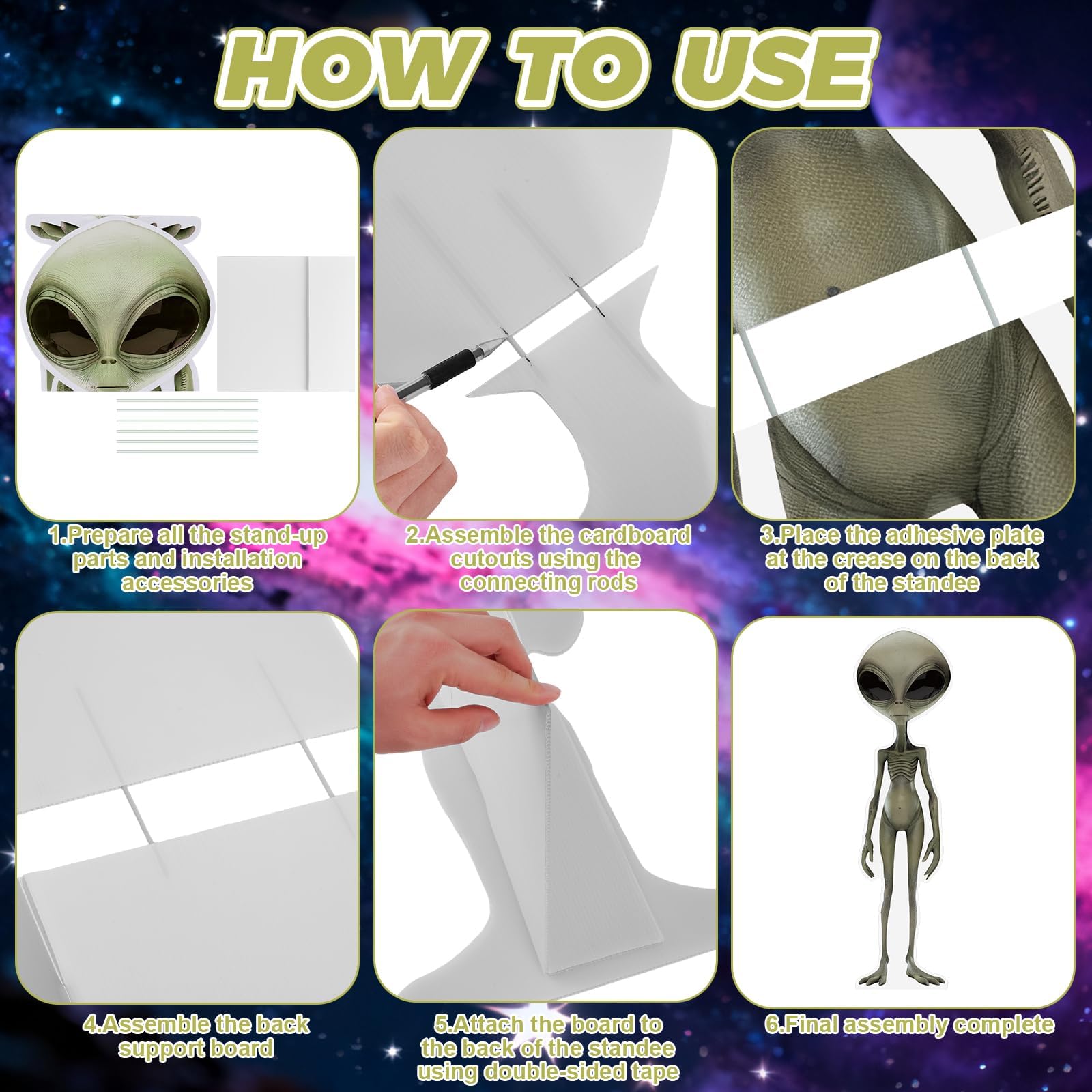 Kartonowe wycięcie obcego kosmity w naturalnej wielkości stand-up, duży karton kosmity do strasznej dekoracji UFO, statek kosmiczny, rekwizyty fotograficzne, tło do science fiction, dekoracja
