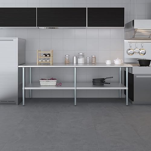 Vista 185 de AmGood Mesa de trabajo de acero inoxidable de 18 pulgadas x 36 pulgadas Mesa de preparación de alimentos de cocina de metal NSF
