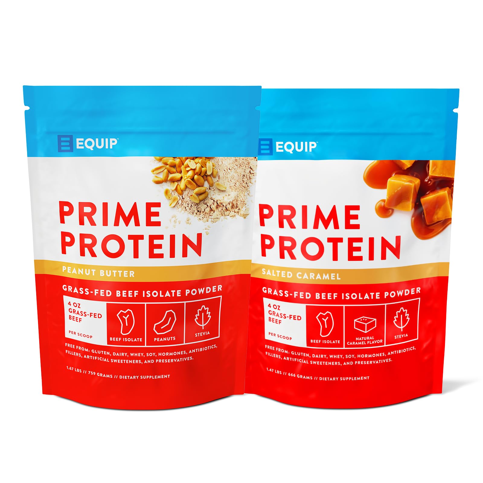 Equip Foods Prime Protein Powder Peanut Butter & Prime Protein Powder Salted Caramel