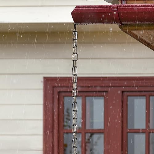 Miniatura 6 de LOFIR Cadena de lluvia de color bronce mate de 16.5 pies con ganchos, cadenas de lluvia para exteriores, cadenas de lluvia ajustables con campana