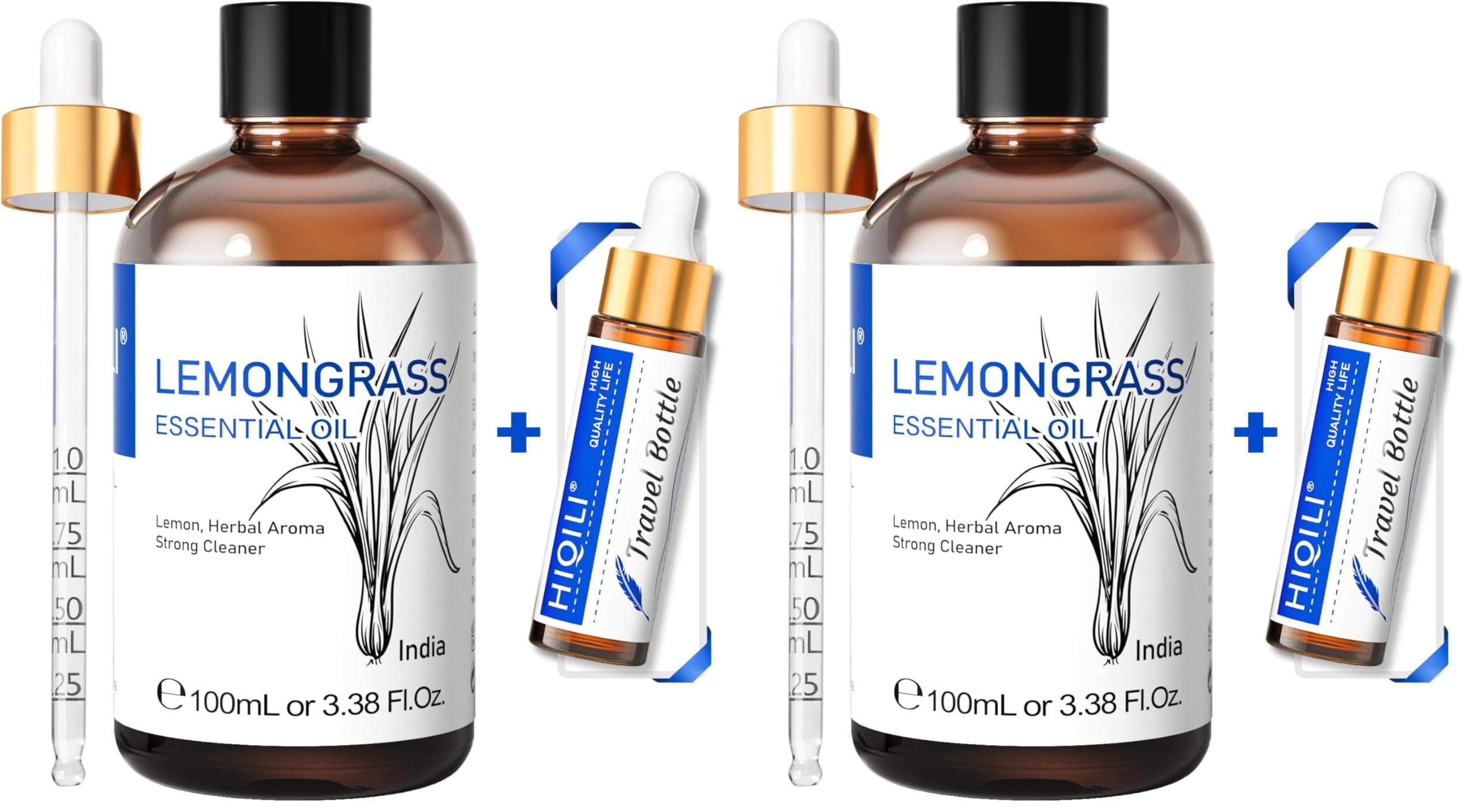 HIQILI Lemongrass Essential Oil, 100% Pure Natural Undiluted Premium Oils - 3.38 Fl. Oz (Pack of 2)