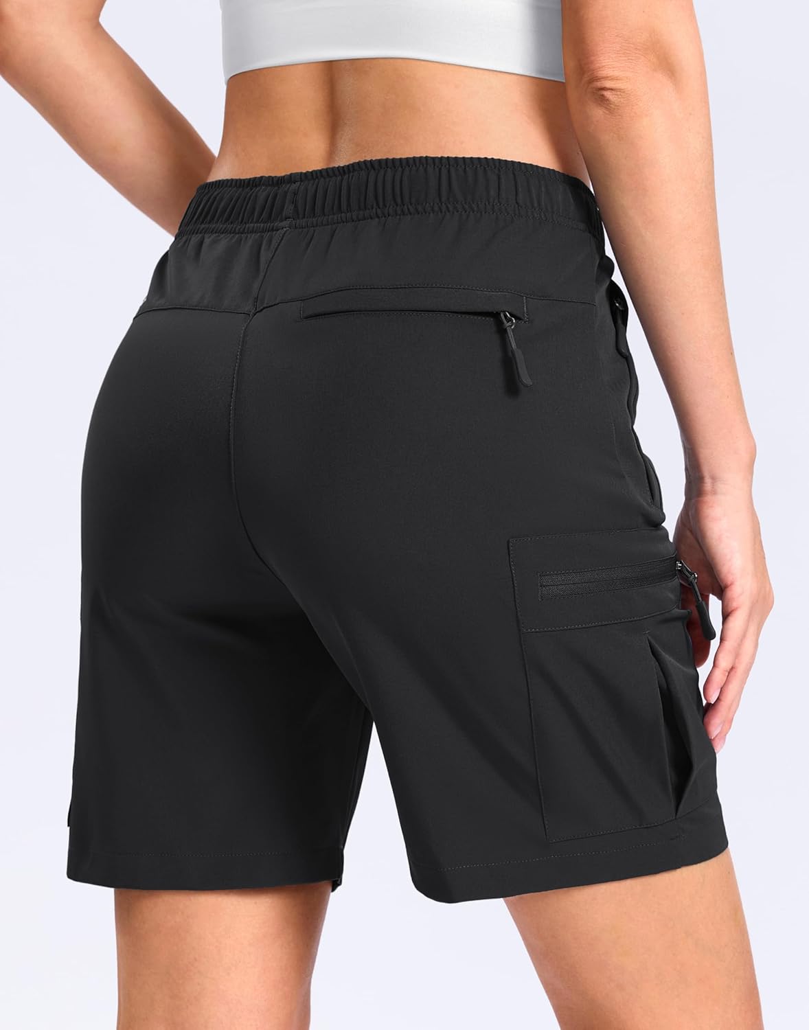 SANTINY Women's 7"/9" Lightweight Hiking Cargo Shorts with 5 Zipper Pockets Quick Dry Summer Long Travel Golf Short for Women