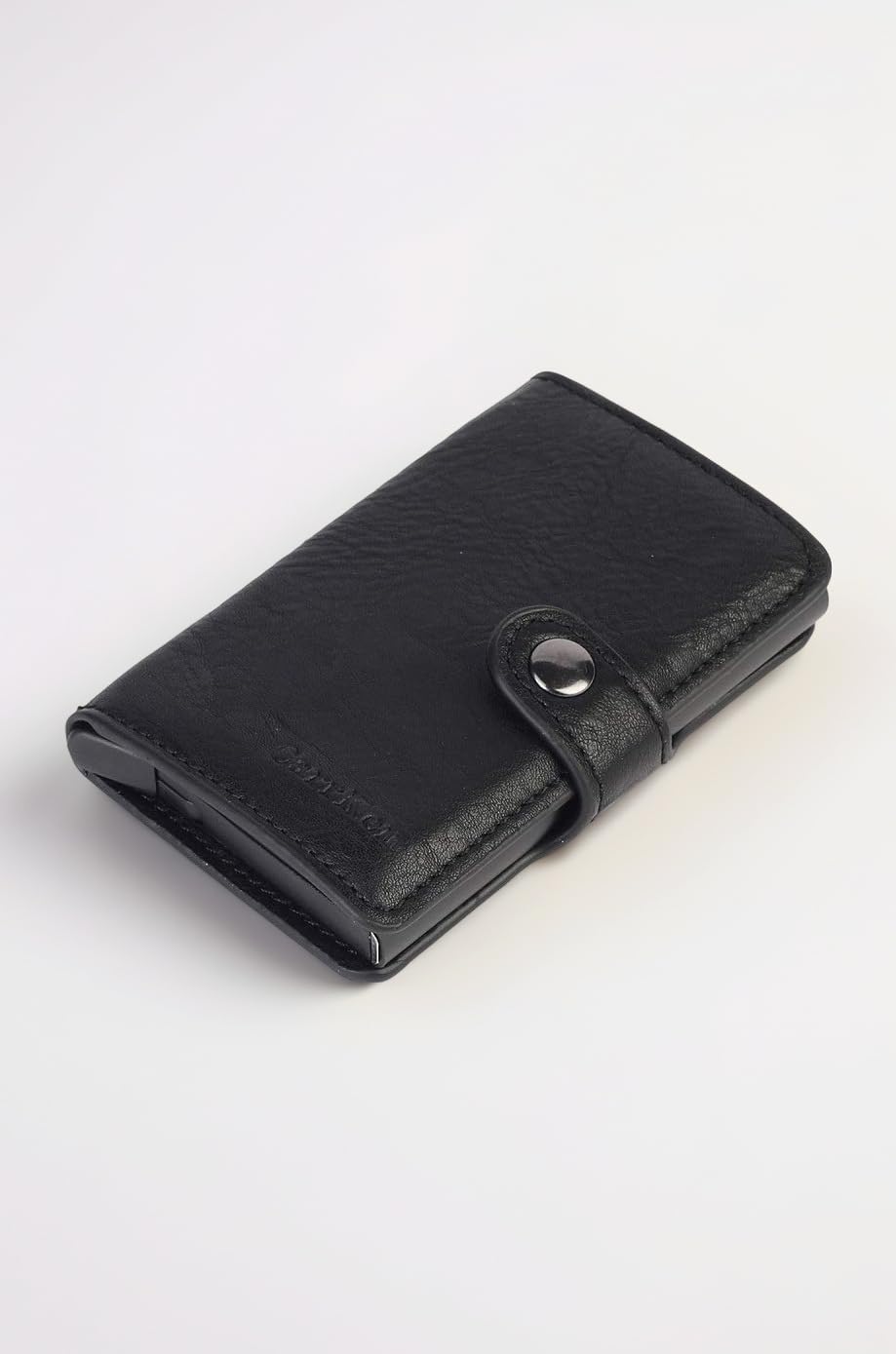 Genuine Leather Wallet | RFID Blocking Aluminum Automatic Pop Up Credit Card Holder Case for Unisex | 8 Card Slots(FC 30) (Jet Black)