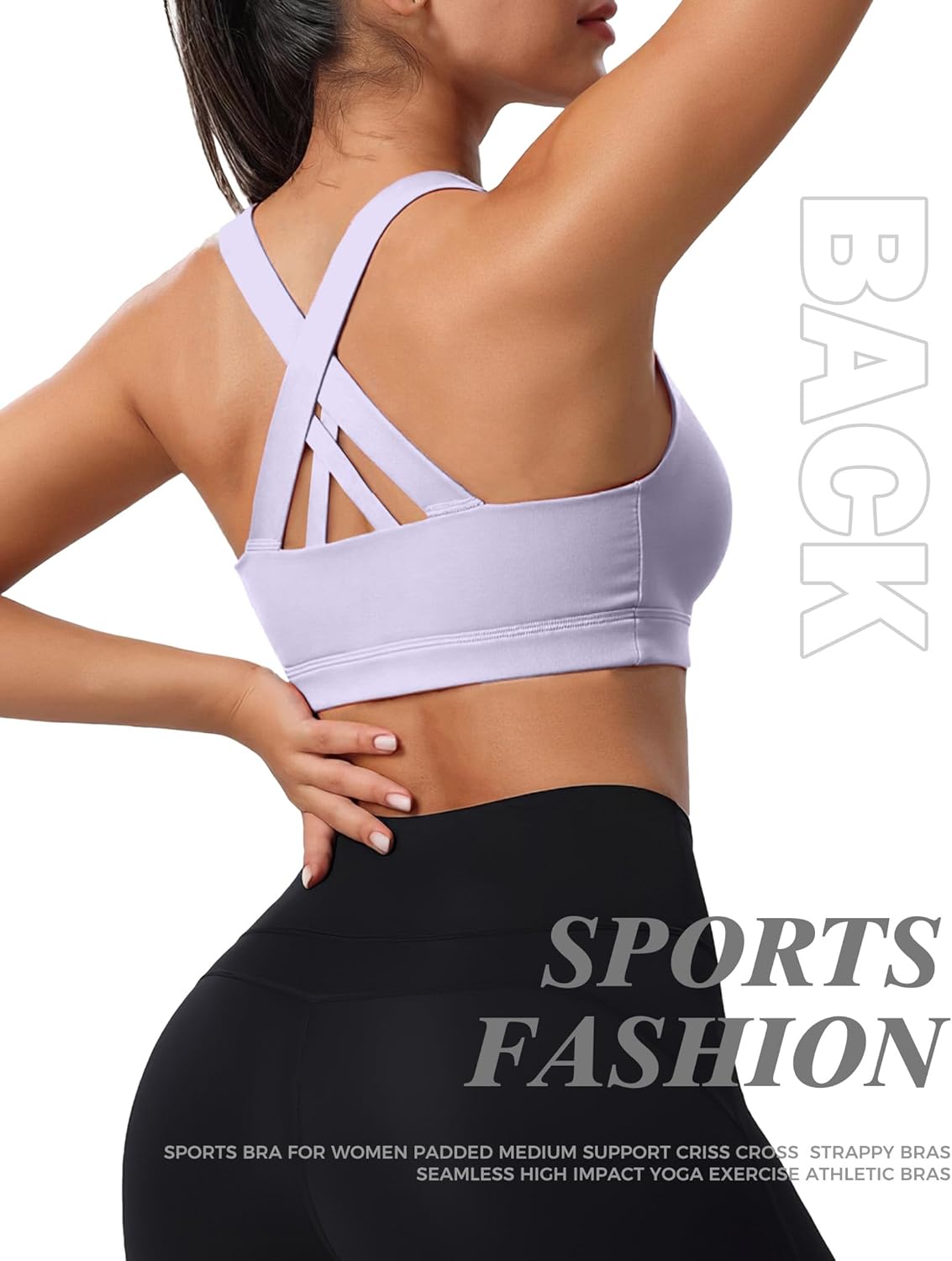 Buauty 2 Packs Sports Bras for Women, High Impact Yoga Workout Bra, High Support Criss-Cross Back Bras for Large Bust - Image 2