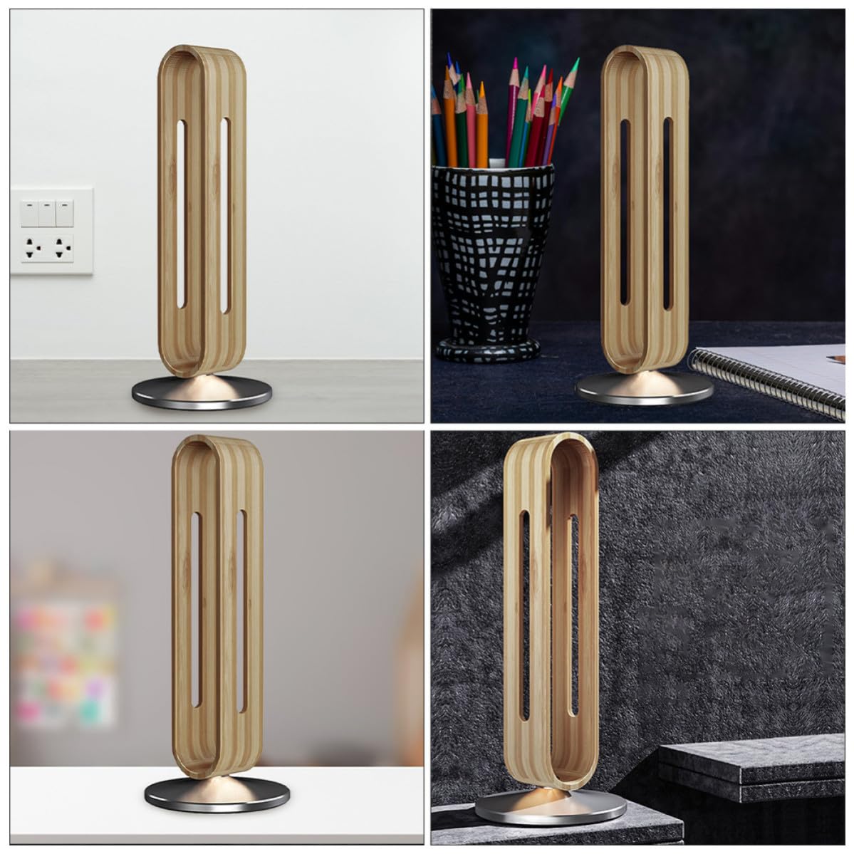 SHINEOFI Supporto per Cuffie da Scrivania in Lega di Alluminio, Stabile | Base in Silicone, Design Semplice Vibe Artistica, Portata Fino a 3kg, Finitura Bambù