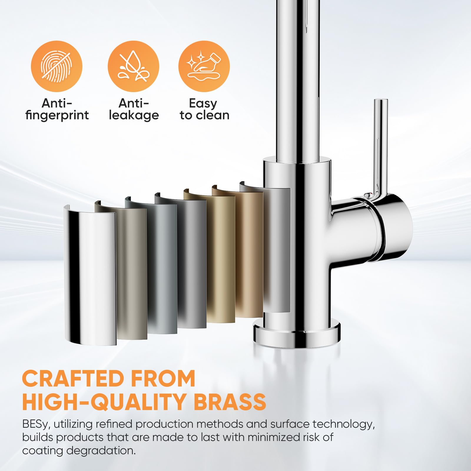 BESy Kitchen Sink Tap with Pull Out Sprayer, 3-Mode Pull Down Mixer Tap, Stainless Steel High-Arc 360° Swivel - Image 4