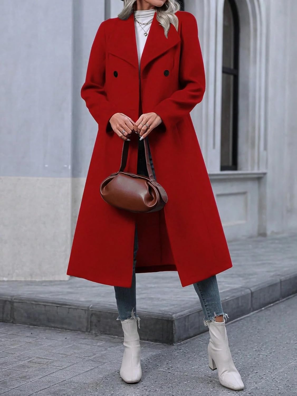 Womens Fashion Trench Outwear Solid Color Wool Coat Jacket Coat